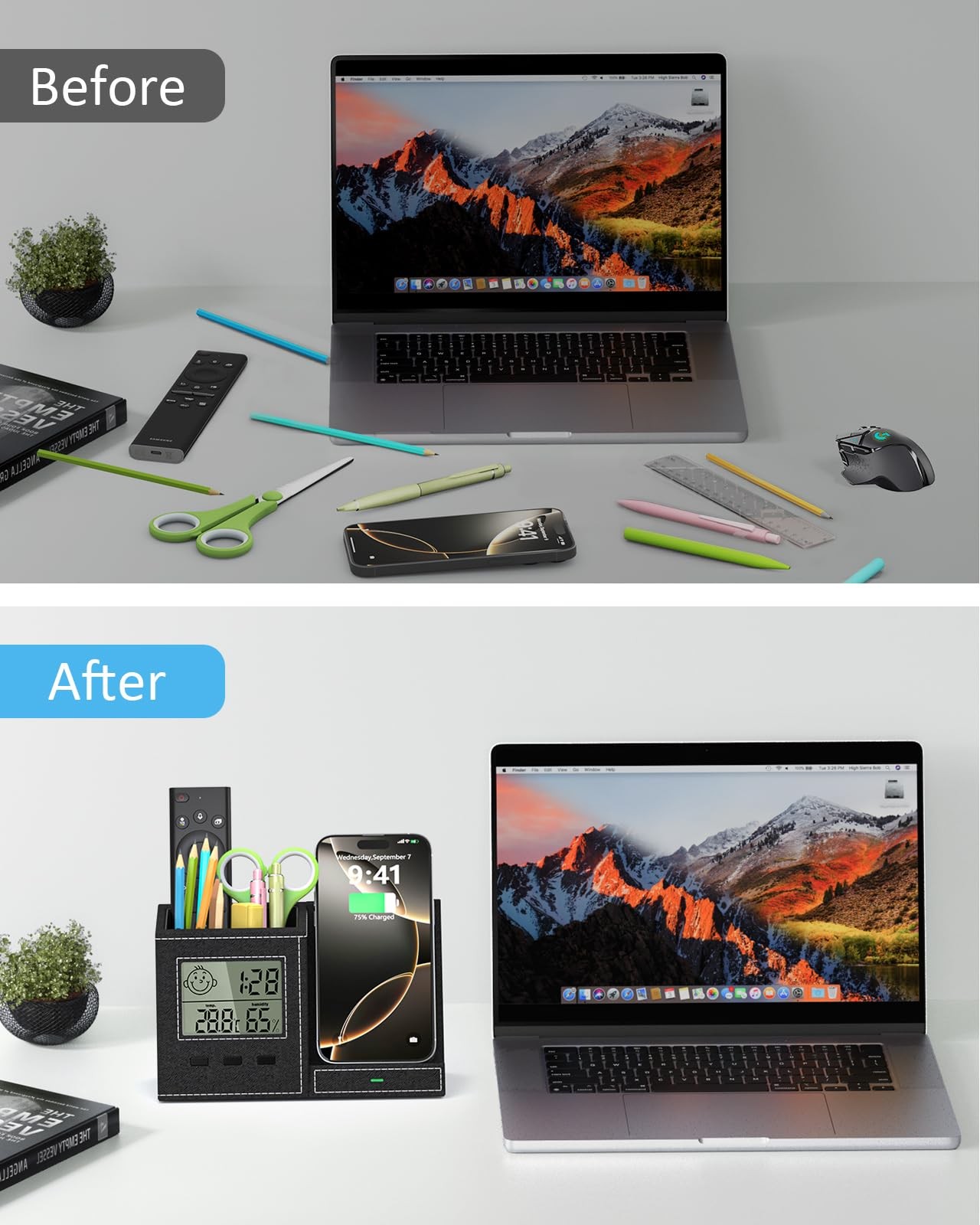 Multifunctional Pen Holder and Organizer for Desk with Wireless Charger, Digi…