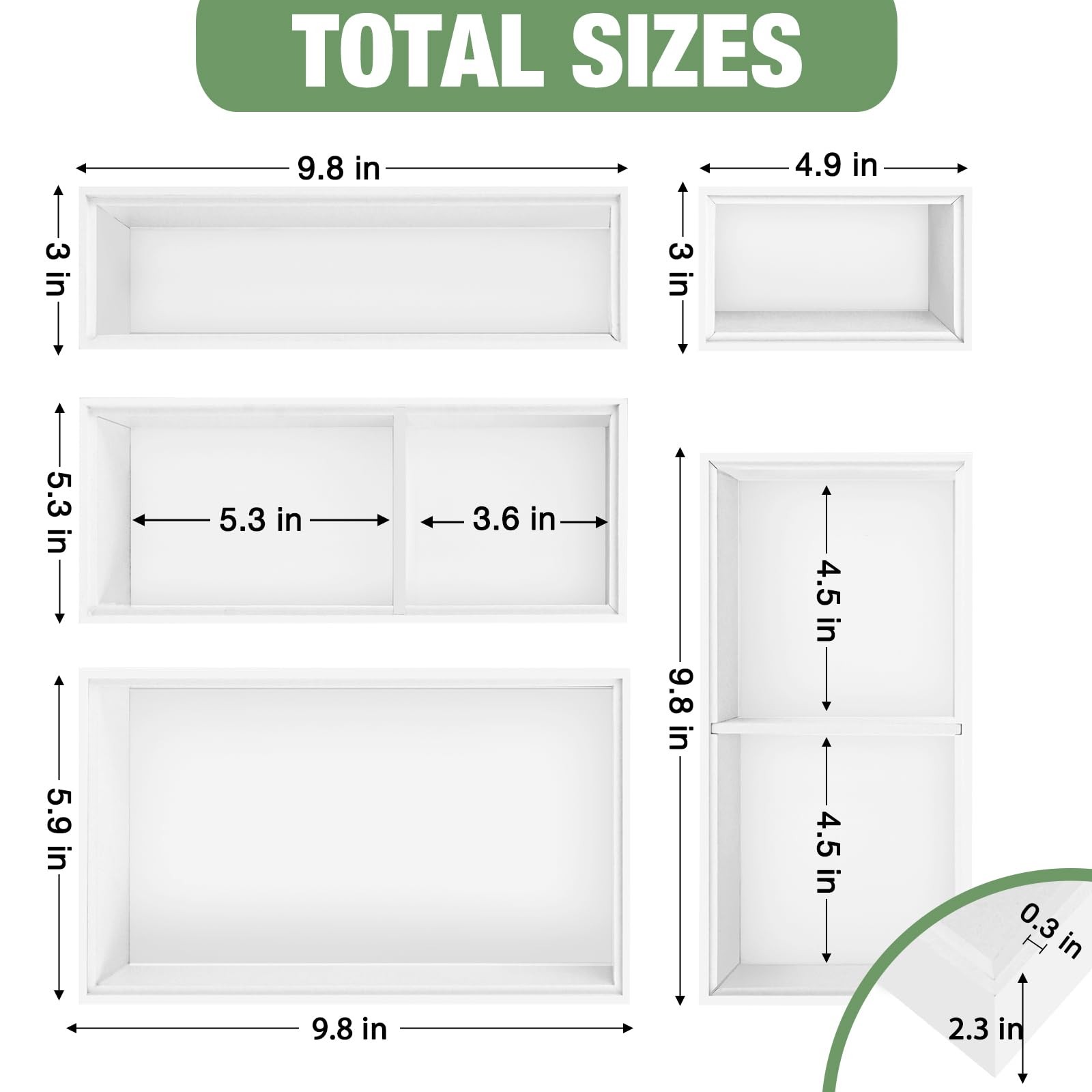 Bxngjuj Bamboo Drawer Organizer,5 PCS White Bathroom Tray&Desk 5PCS,