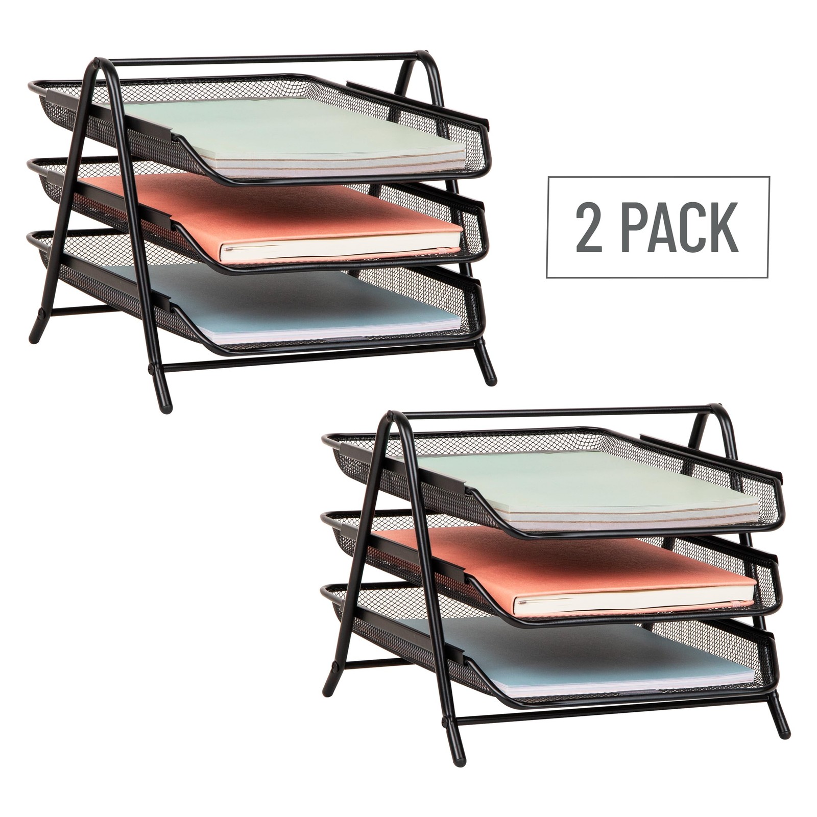 Mind Reader 3-Tier Paper Tray Desktop Organizer File Storage Office Metal Mesh
