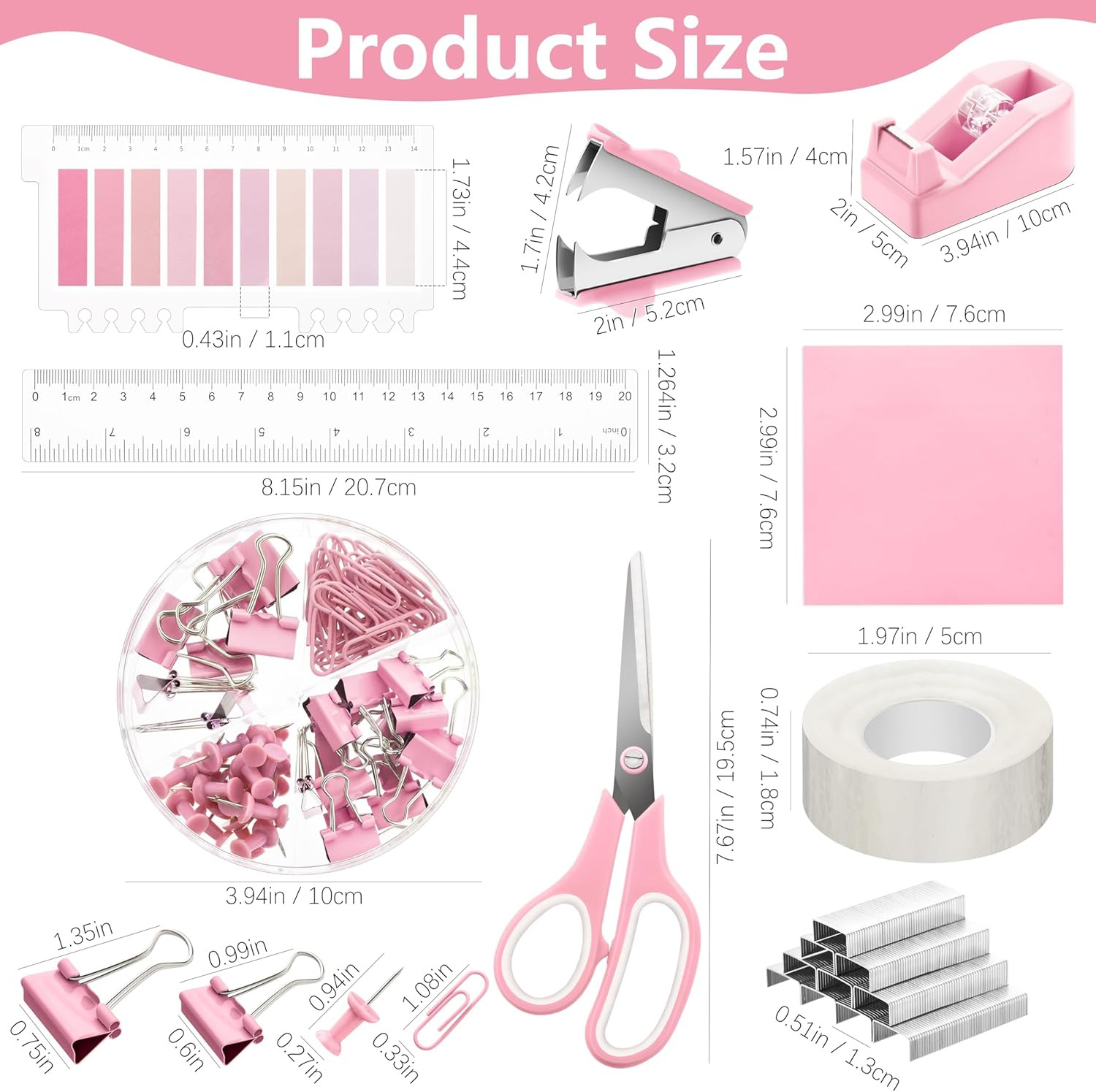 Pink Mesh Desk Organizer Office Supplies Set 11 Pc with Stapler Scissors