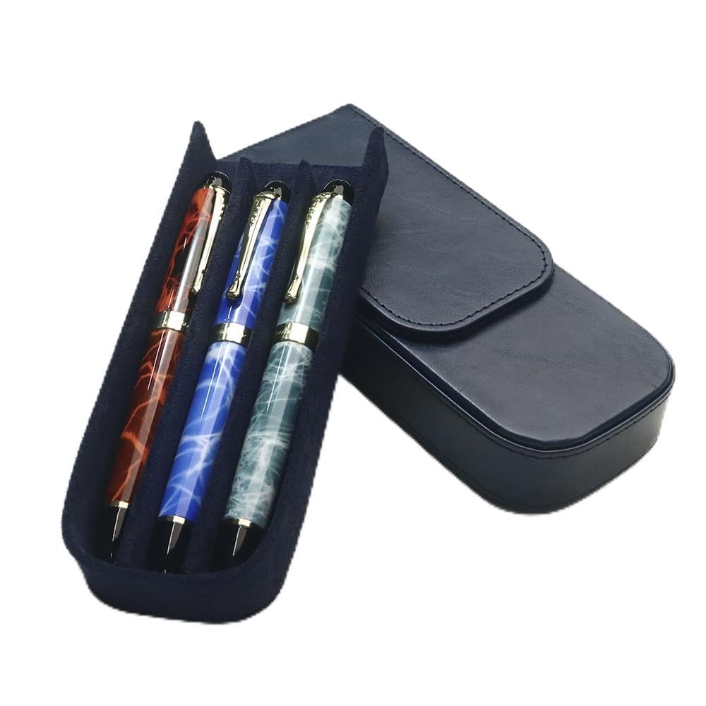 Leather Triple Pen Case Pencil Pouch Holder for Three Fountain Ballpoint Roll…