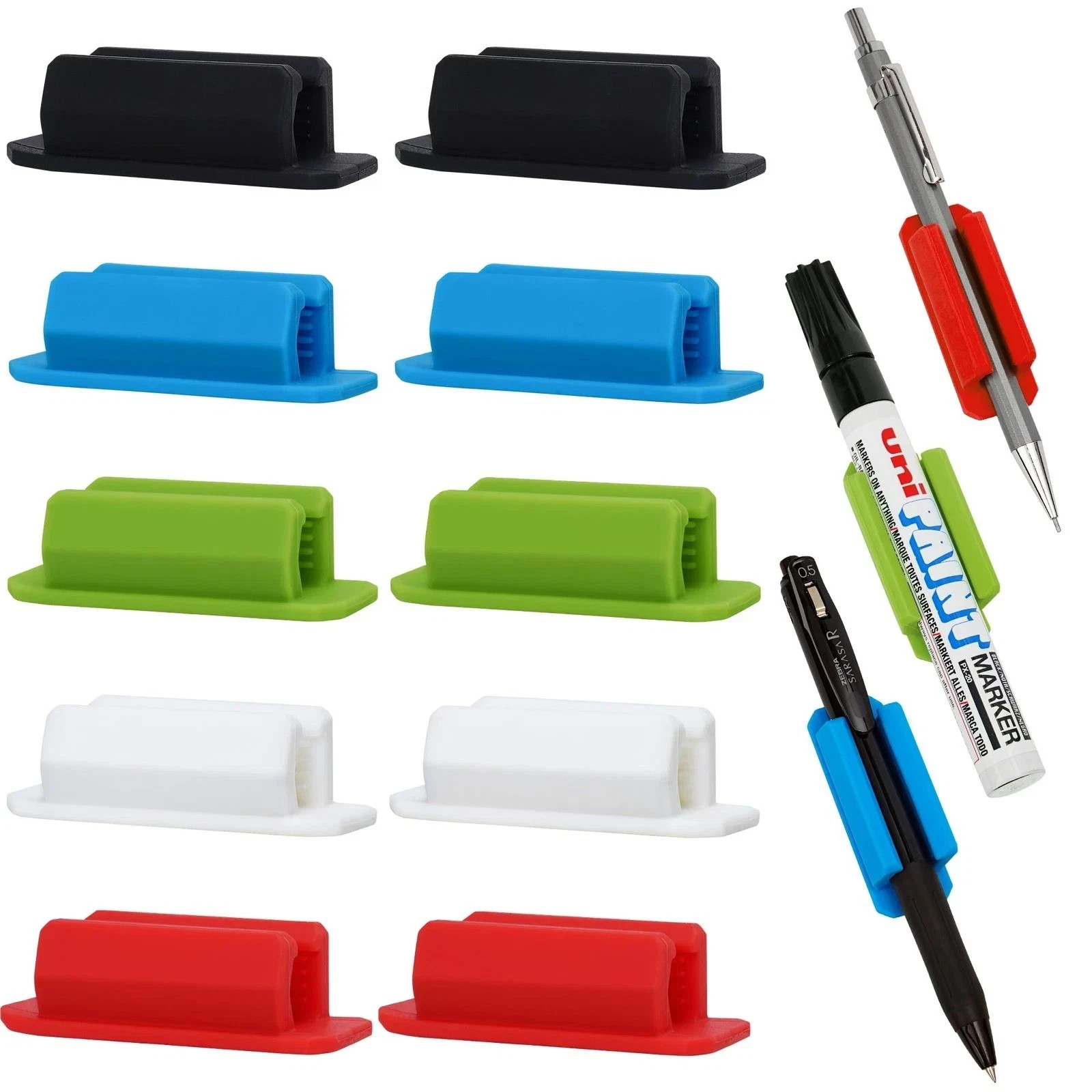 10PCS Adhesive Pen Holder Marker Holder Pencil Holder Colorful Soft Silicone