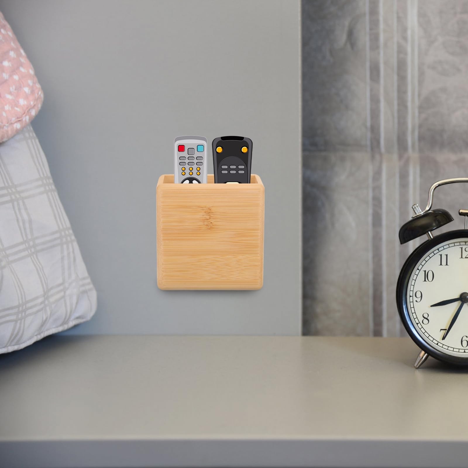 Remote Control Holder Wall Mount – Wood Remote Caddy Organizer for Bedside Co…