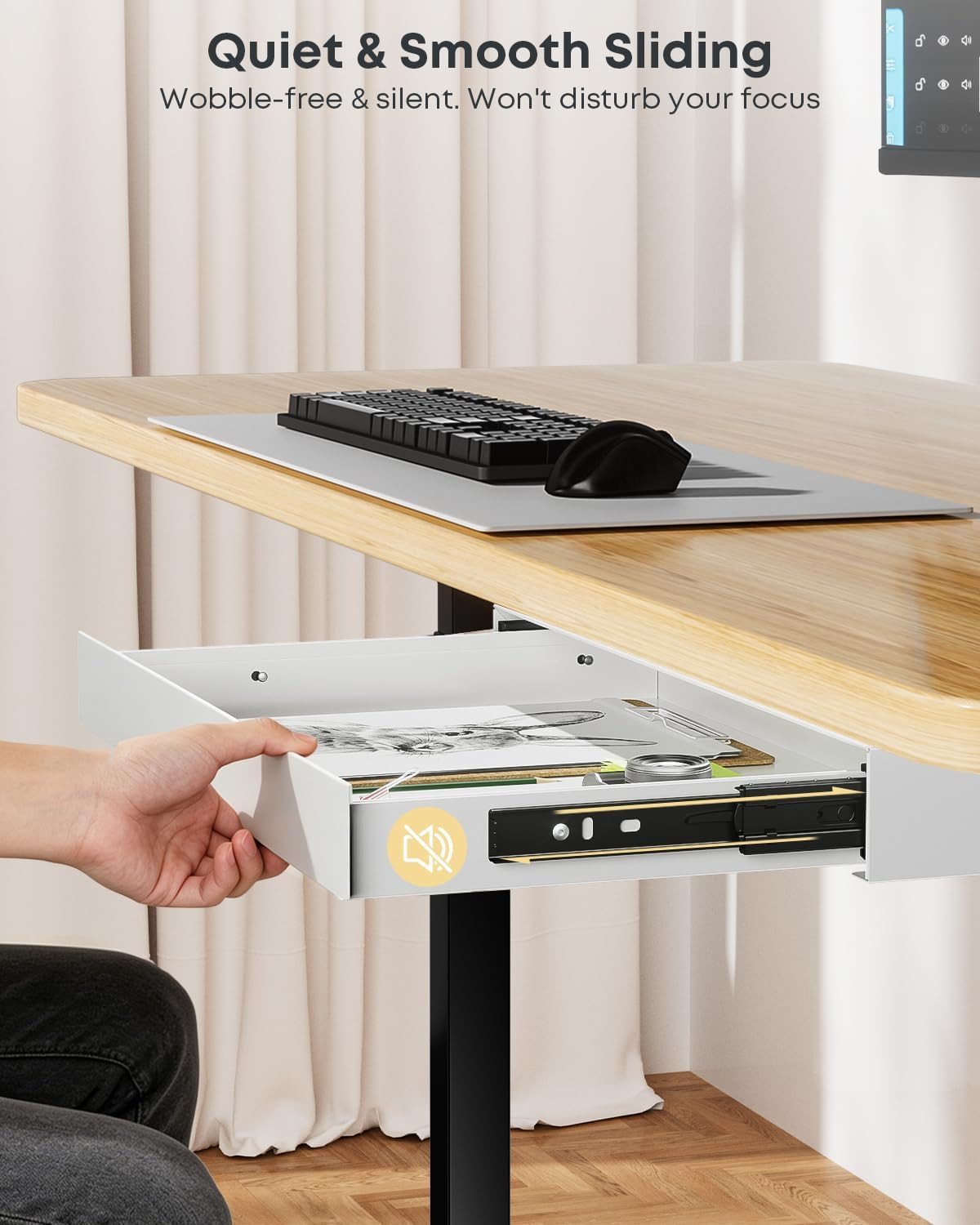 Under Desk Storage Drawer, 14.8″ Wide Slide Out under Desk Drawer for Standing D