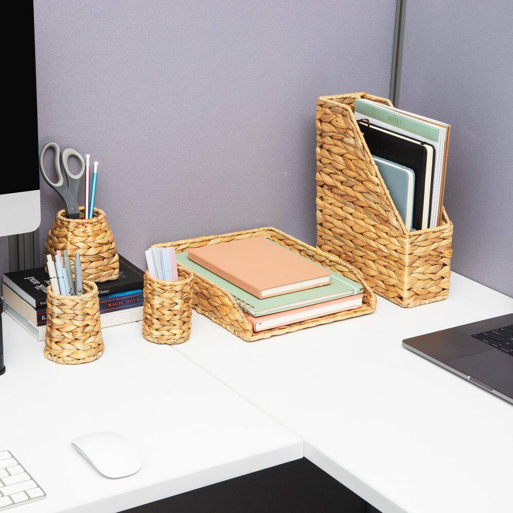 Rattan Paper Tray with Iron Frame, Desktop Organizer, Holds Letter Size Document