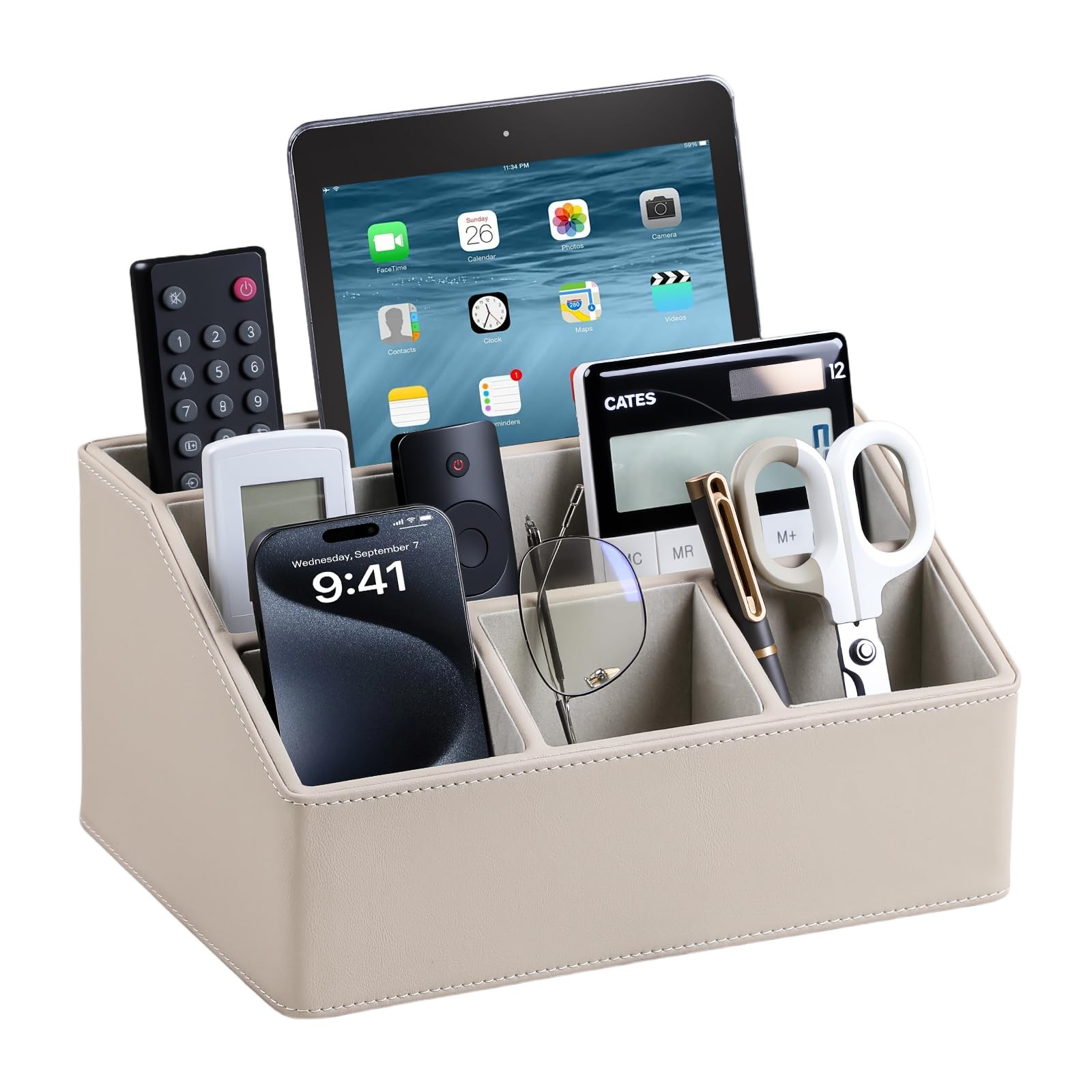 PU Leather Desk Organizer, Luxury Remote Control Holder for Home, Office Desk…