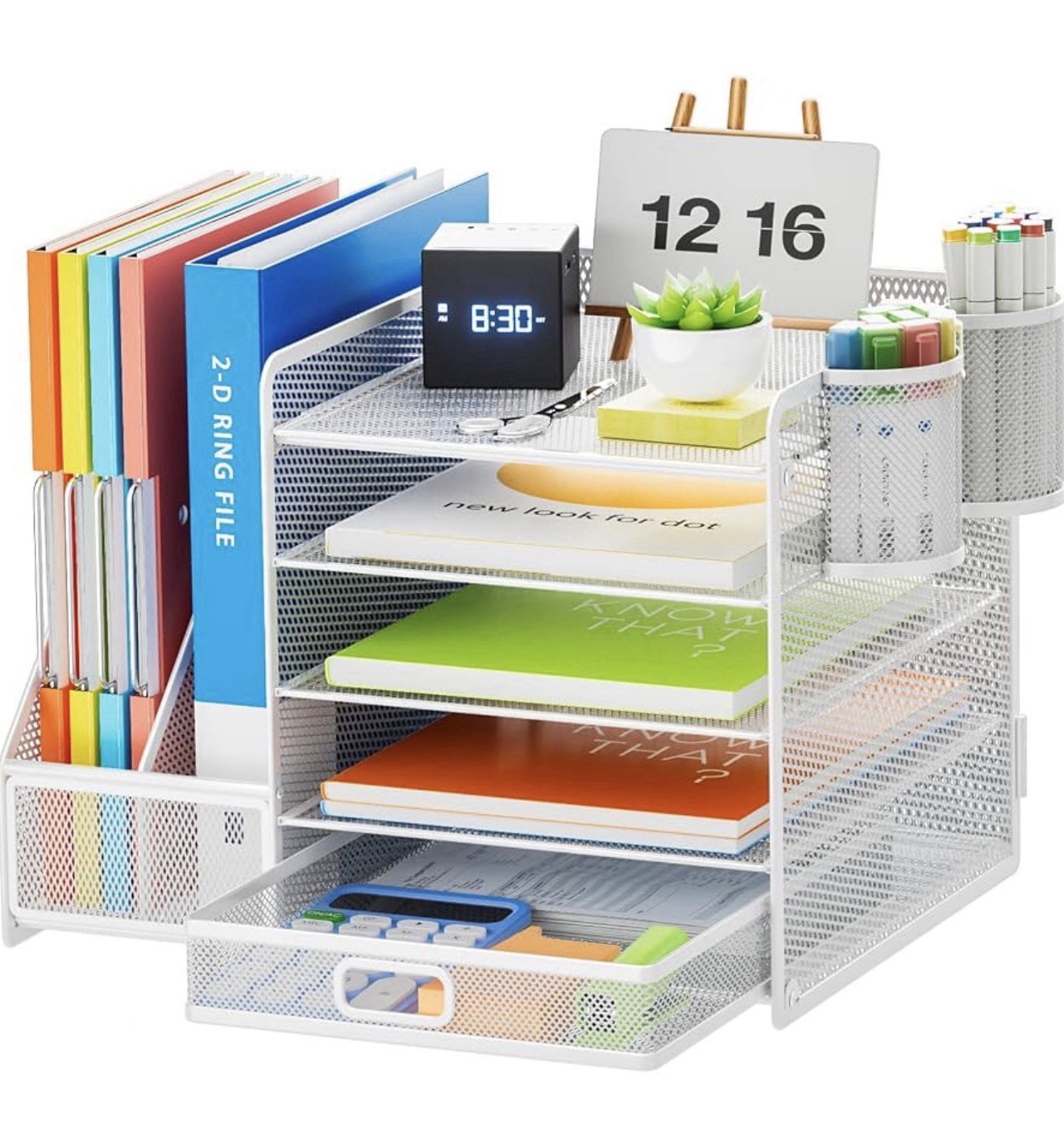 Desk Organizer with File Holder, 5-Tier Paper Letter Tray Organizer with Drawer