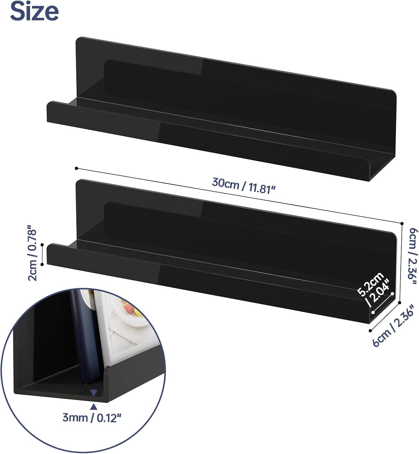 2 Pack Magnetic Book Shelf for Whiteboard, 12 Inch Reusable Acrylic Magnetic She