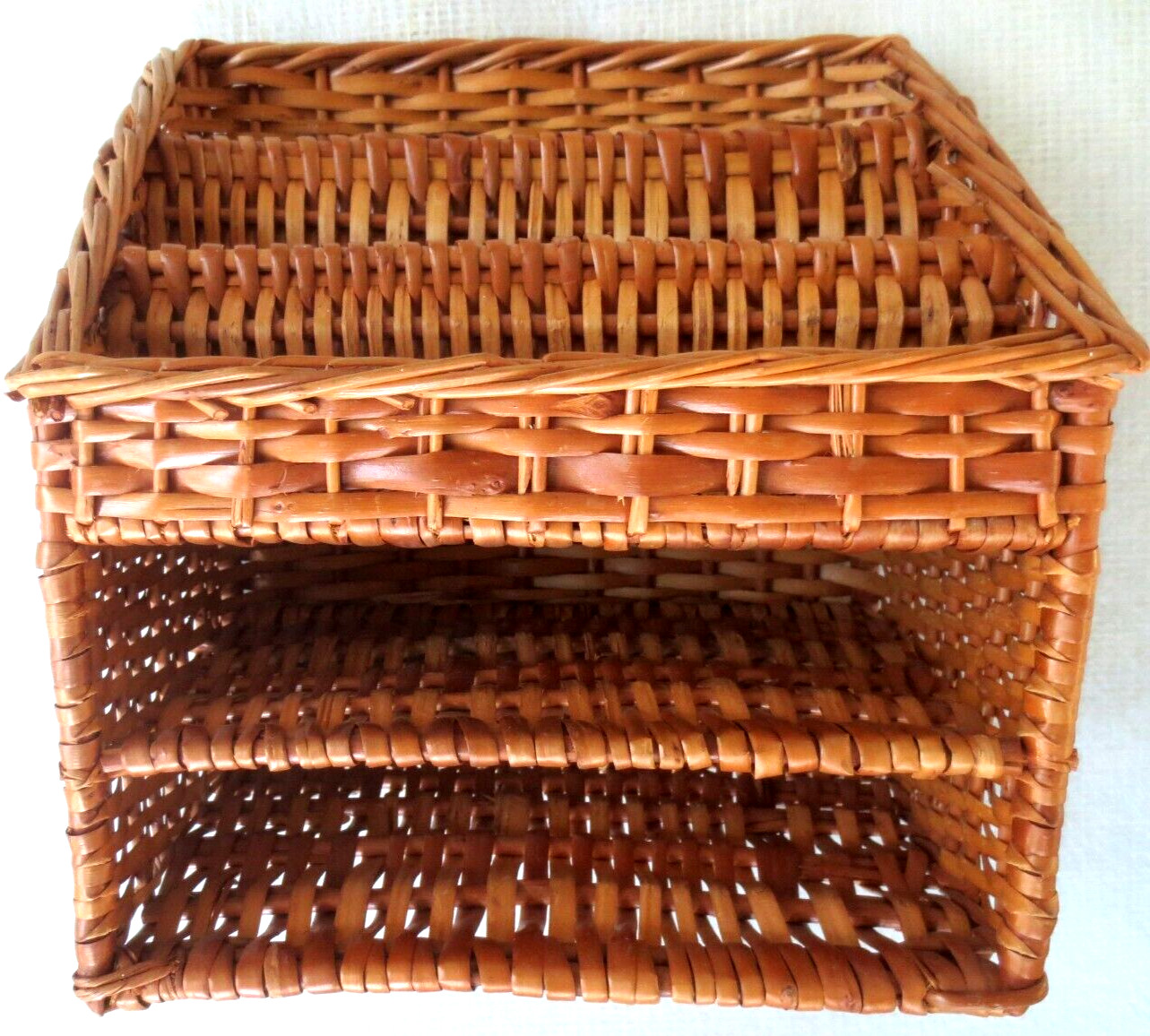 WICKER 5 SLOT DESK ORGANIZER FROM PORTUGAL 11″ X 11″ X 6″ (MINT COND.)