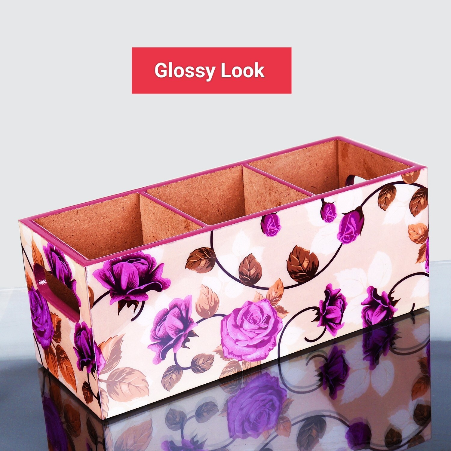 Multicolor & Multipurpose Wooden Flower design Pen Holder Organizer For Home