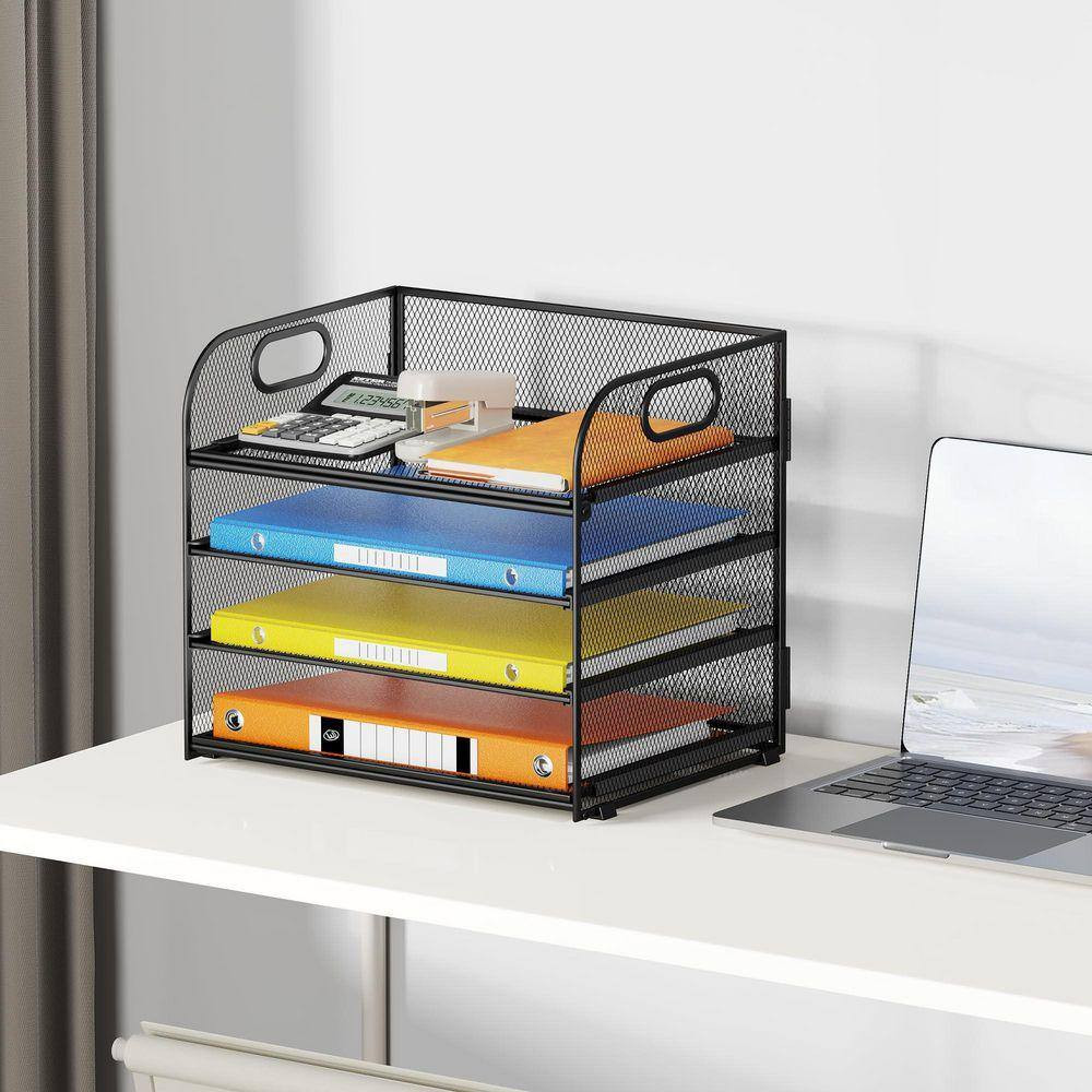 7.5 in X 12.8 in Black Metal Organizer for Desk, 4-Tier Desk Organizer Tray, Mes