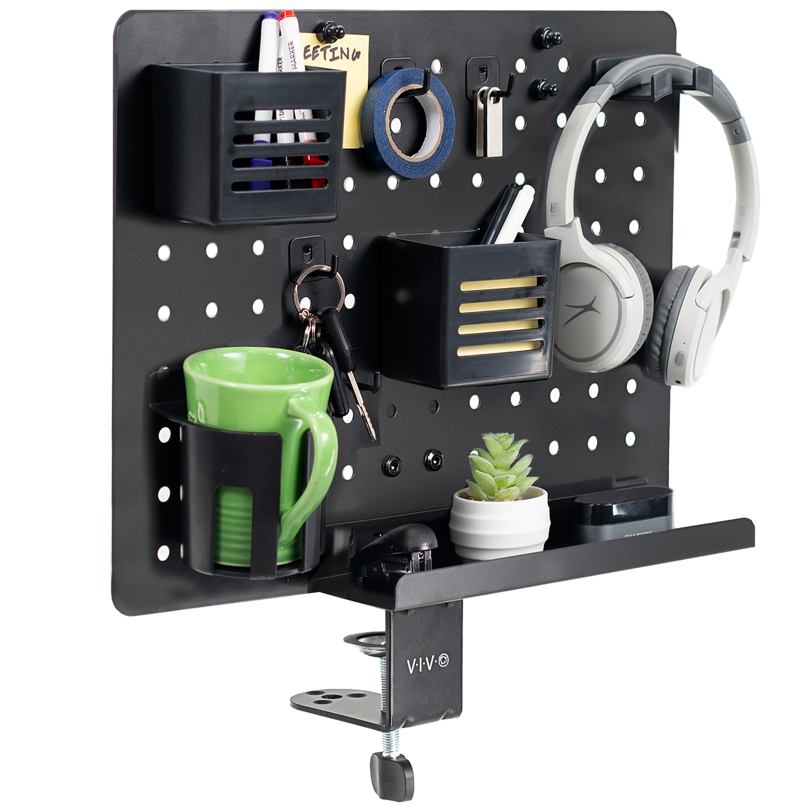 VIVO Black Steel Clamp-on Rotating 17″ x 13″ Pegboard, Magnetic Desk Organizer