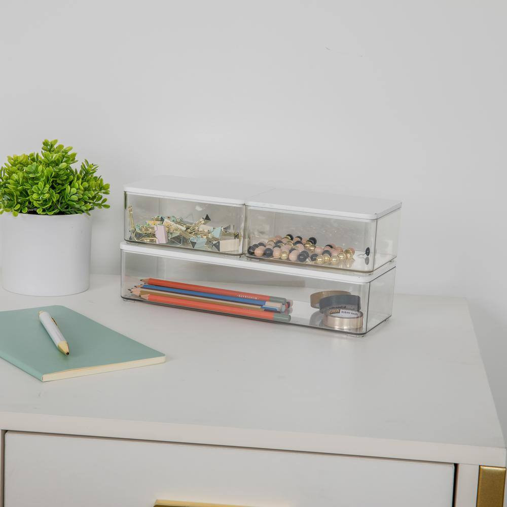 Clear/White Wood Desk Organizer Set of 3 – 2 Small/1 Large