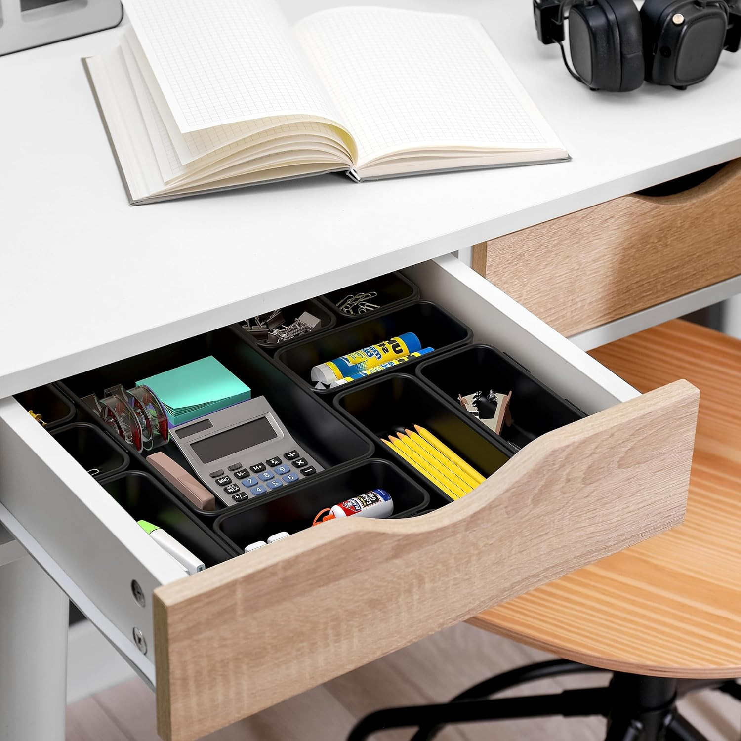 Interlocking Desk Drawer Bins Organizer, 42 Packs, Black