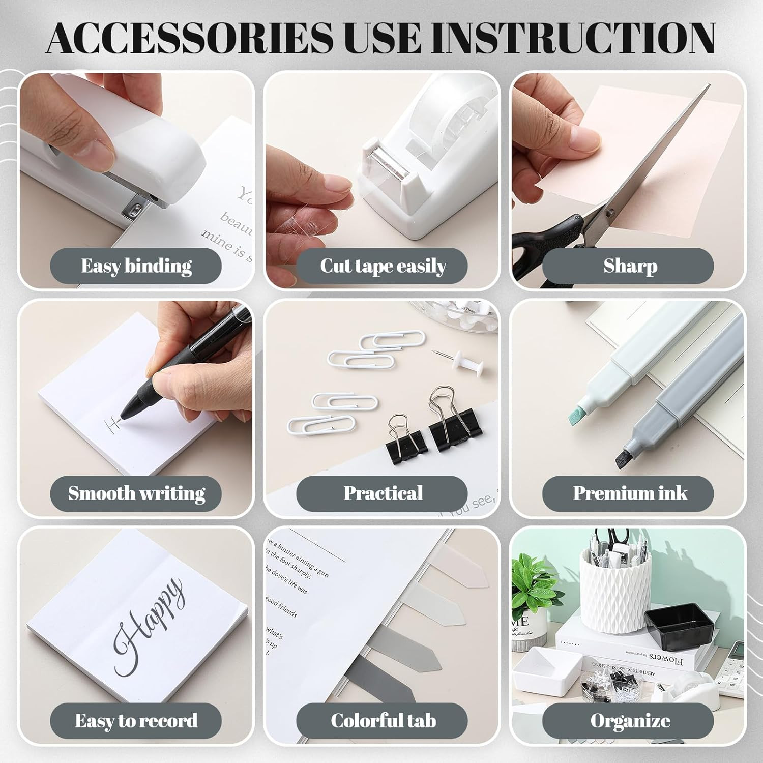 27 Pcs Black and White Desk Accessories Gift for Aesthetic Desk Organizer White