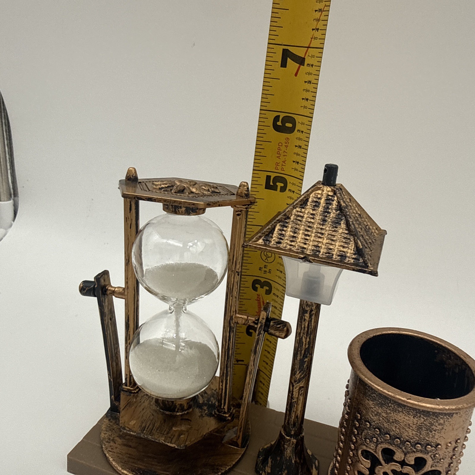 Vintage Desk Organizer Set with Hourglass Timer Bronze Pen Holder Decor, New USA