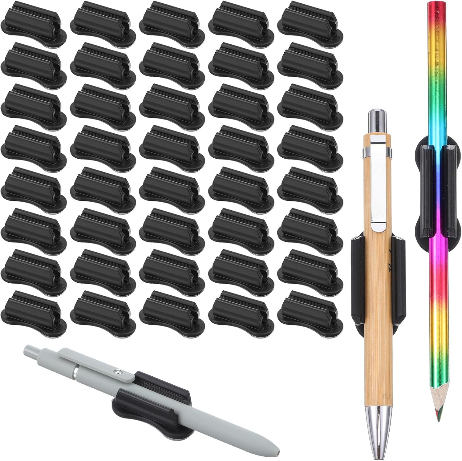 40 Pack Adhesive Pen Holders, Silicone Pencil Holder for Desk Wall Clipboard, Do