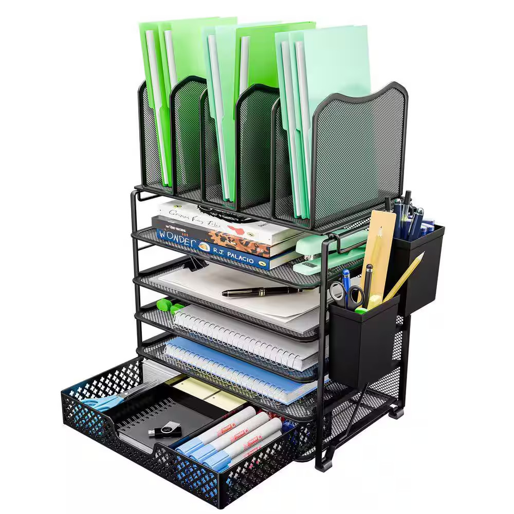 19.5 in X 13.25 in 5 Tier Mesh Desk File Organizer, Paper Letter Tray File Holde