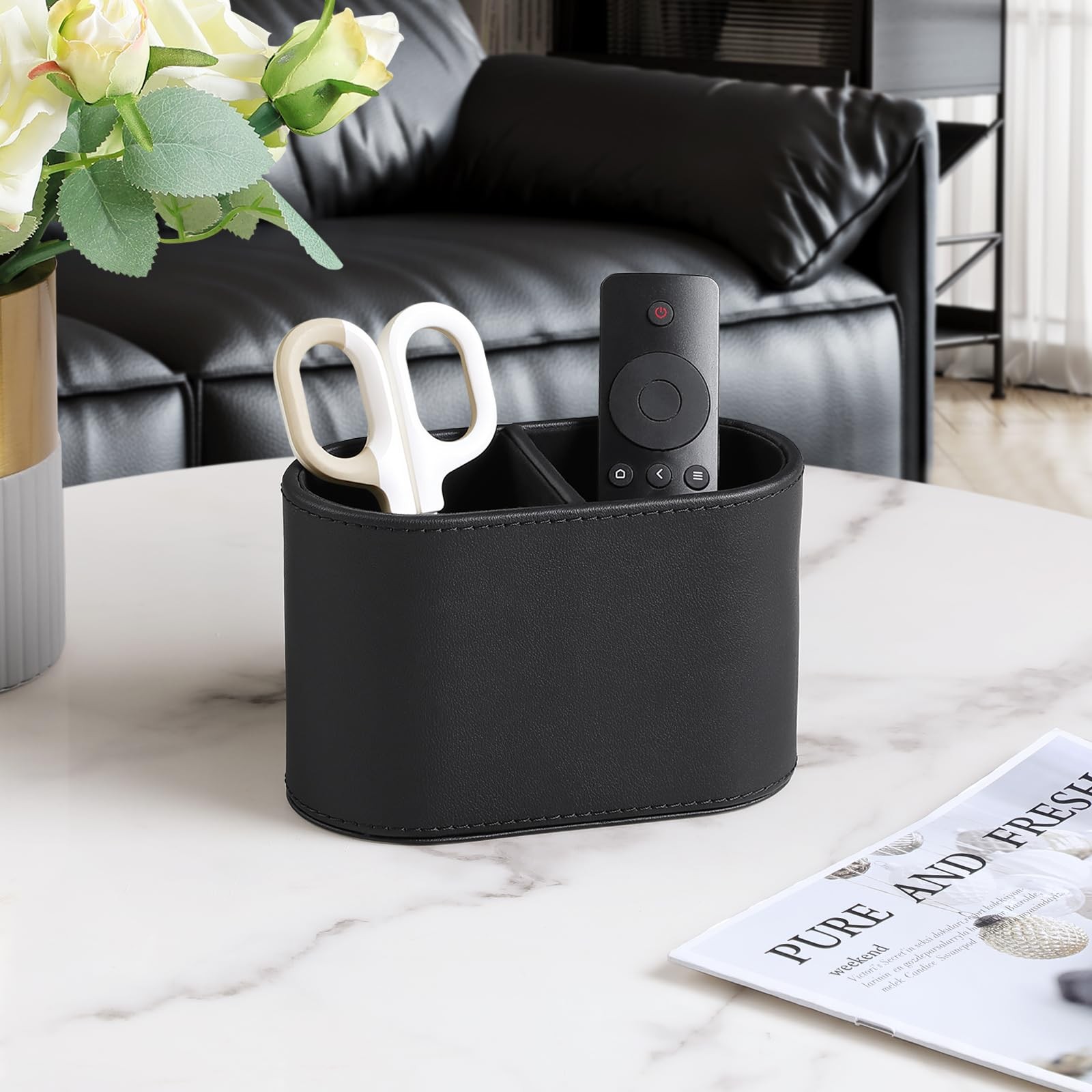 PU Leather Pen Holder for Desk, Small Remote Control Holder Pencil Cup Multif…