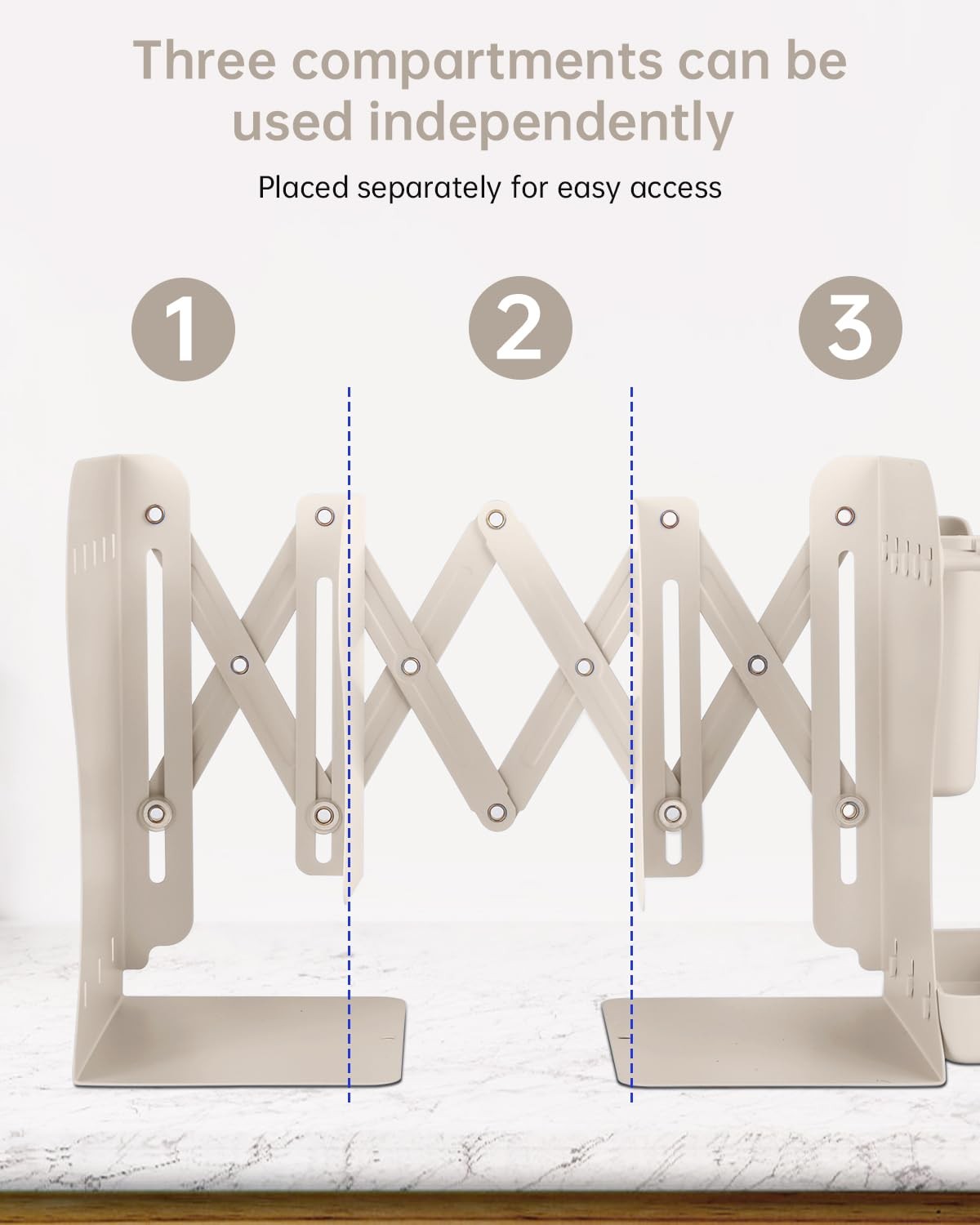Honagu Adjustable Bookends, Metal Book Ends for Shelves Heavy Milky White