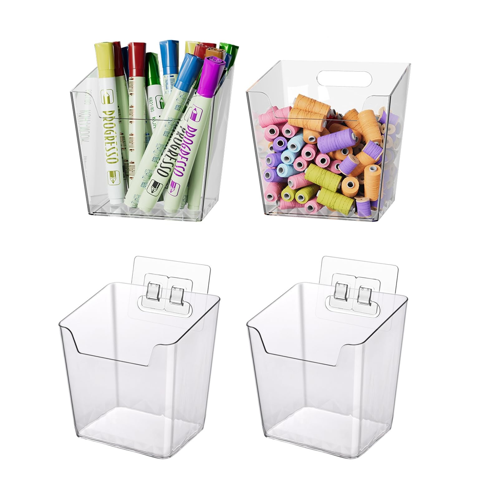 Clear Adhesive Wall Storage Bins, 4 Pack Cabinet Door Organizer Holders, Hang…