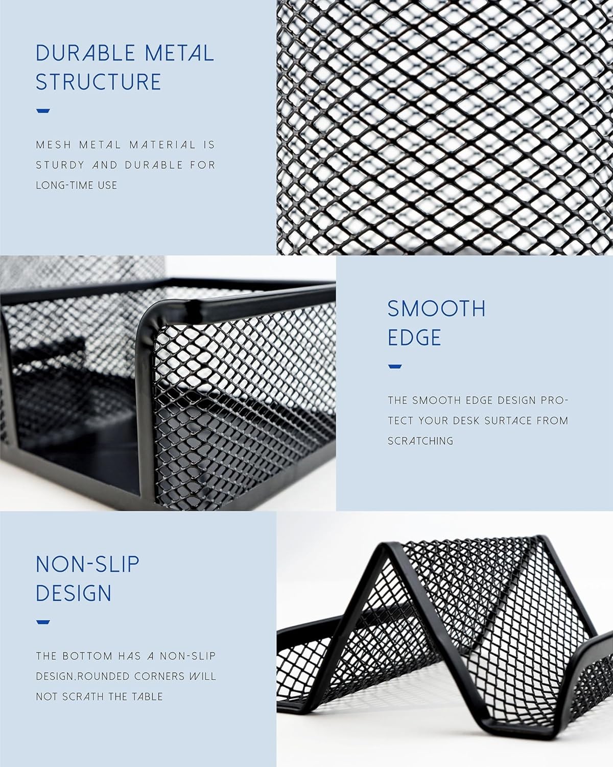 6 Piece Mesh Desk Organizer Set Office Supplies Pen Holder Phone Stand Black Kit