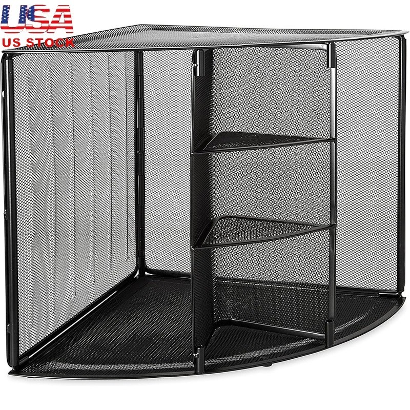 Corner Desk Organizer Mesh Storage Tray W/ 3 Shelf Divider Office Supplies New