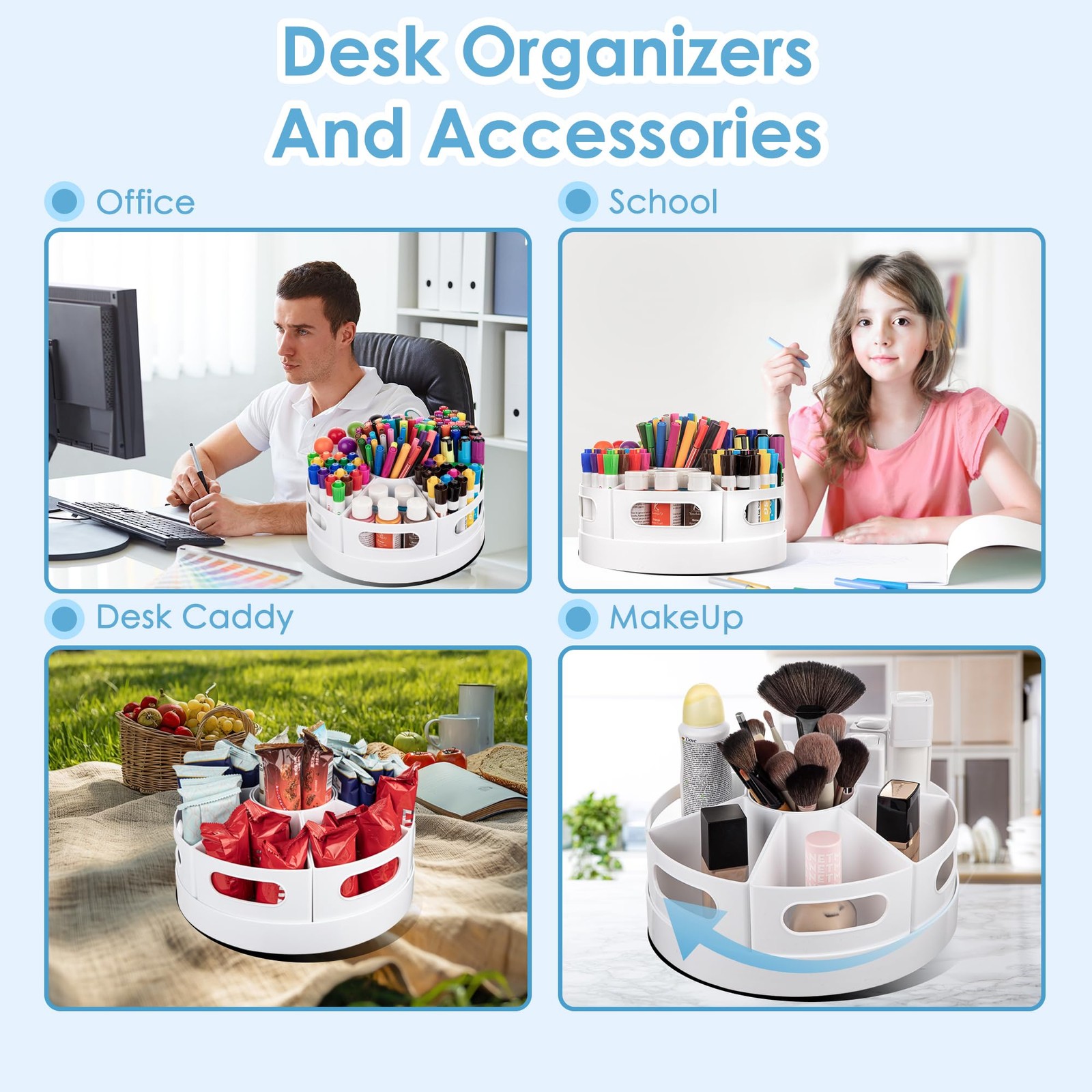 Art Supplies Organizer, Extra Large 360° Rotating Desk Organizer with 7 Remov…
