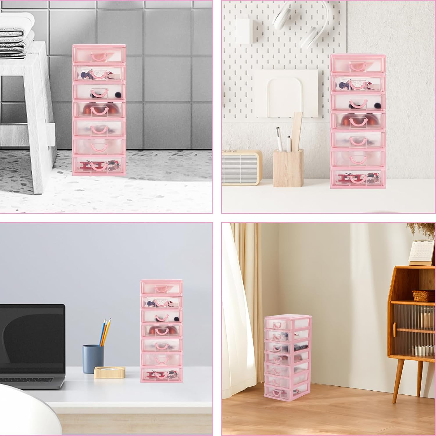 Mini Plastic Organizer with 7 Clear Drawers, 7.1″X5.1″X13.2″ Small Storage Drawe