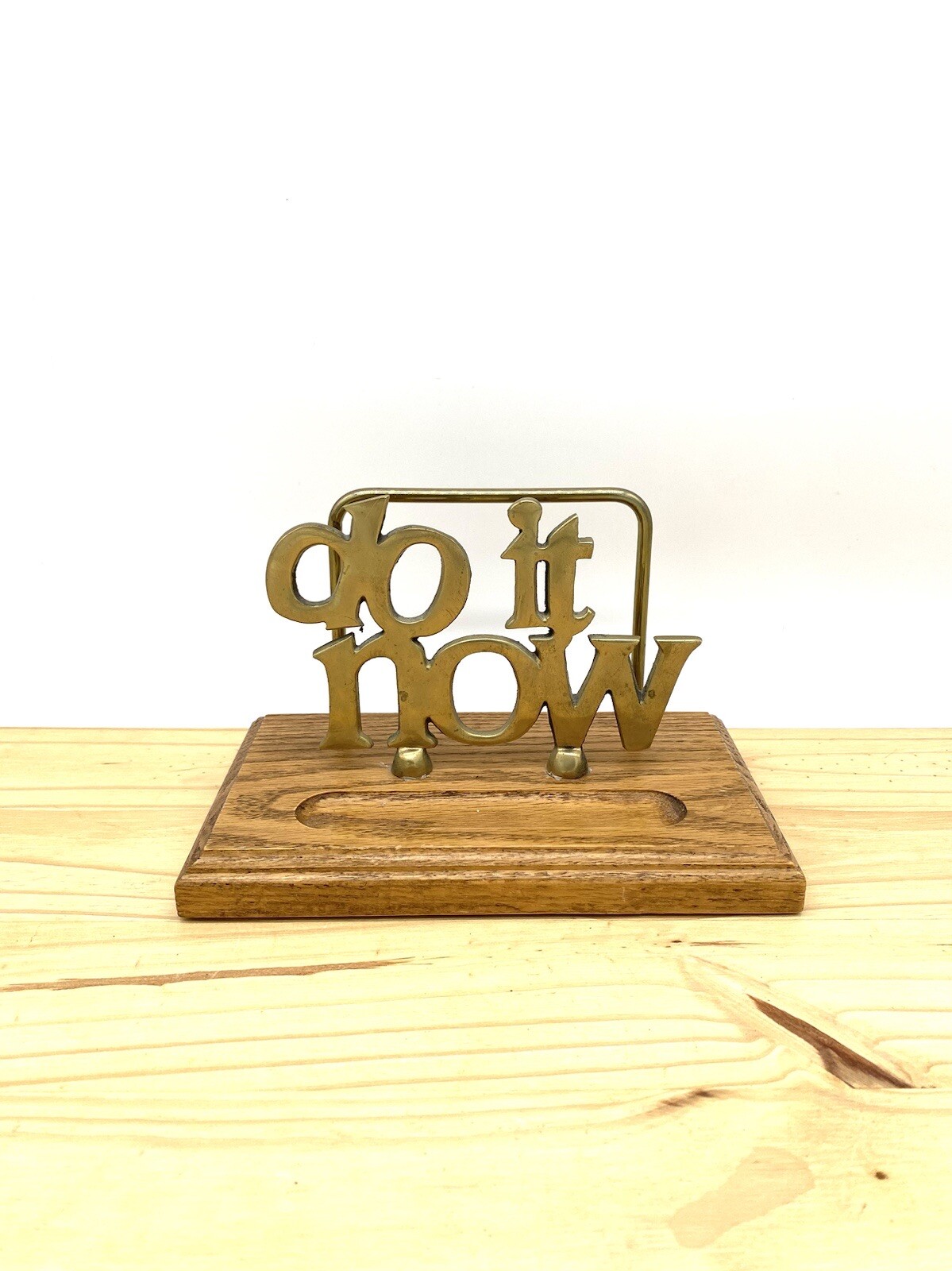Vintage Brass On Wood Inspirational DO IT NOW Desk Organizer Mail Holder