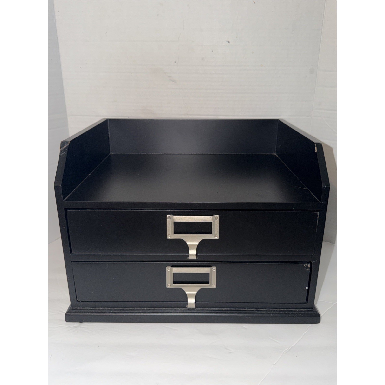 Pottery Barn Black Wood Desk Organizer 2 Drawer Apothecary Office Storage Box