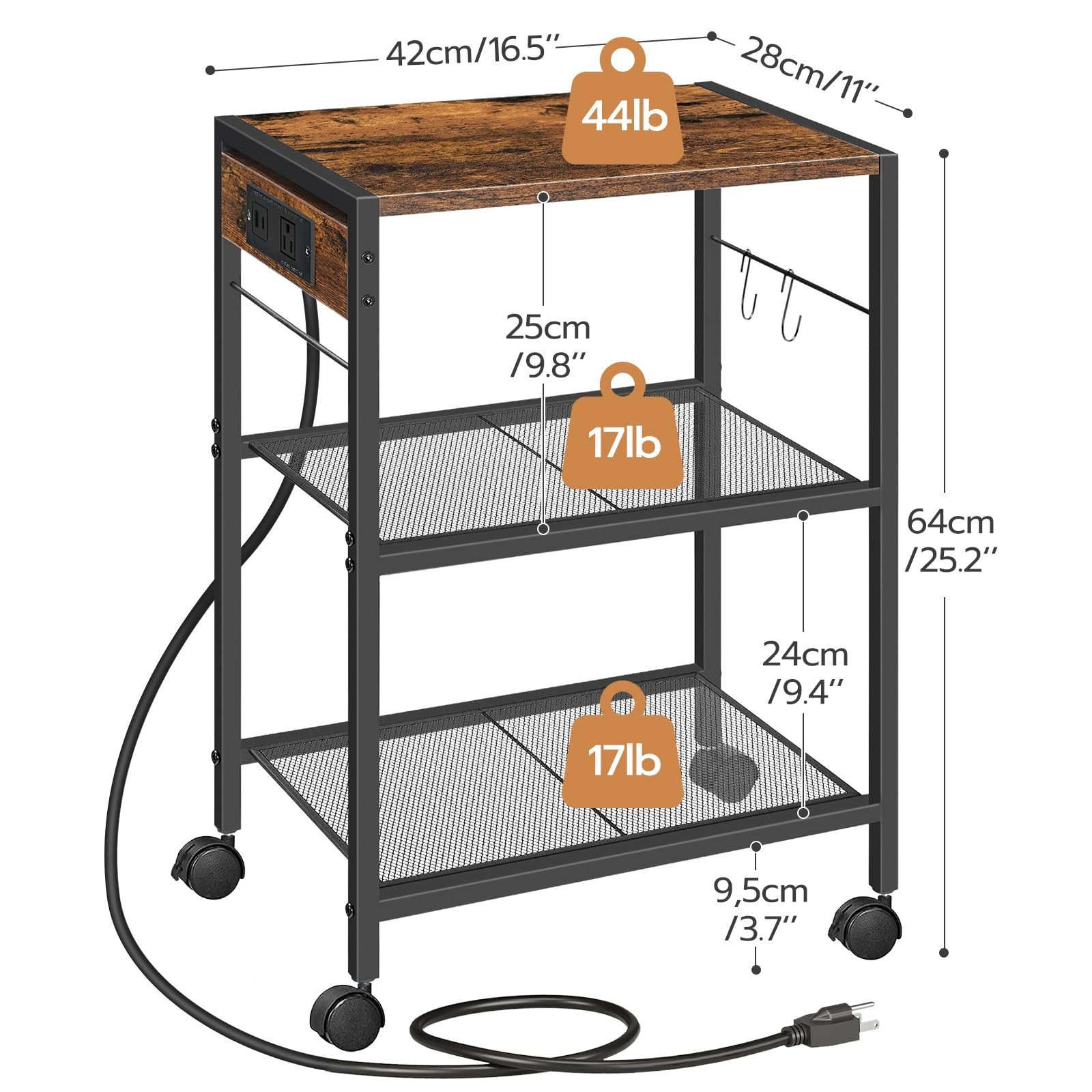 HOOBRO Industrial Printer Stand, 16.5” x 11”x 25.2”, Rustic Brown + Black