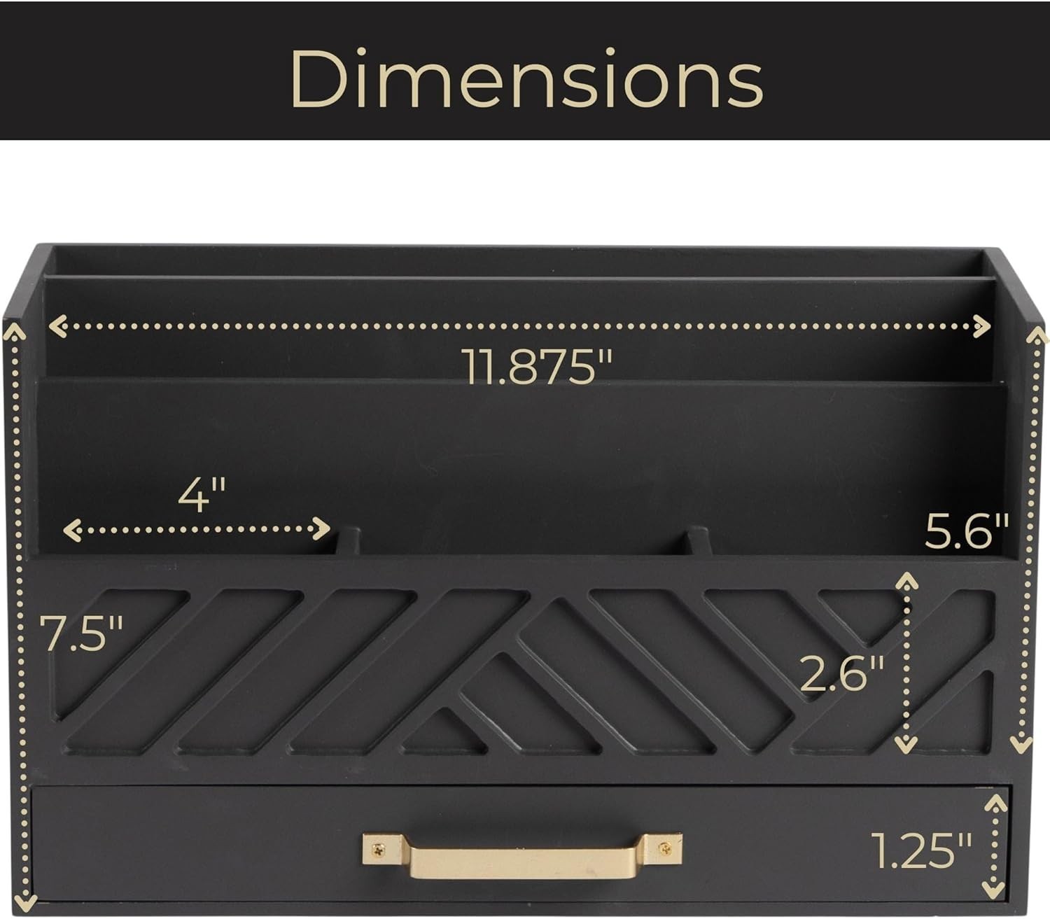 Wooden Mail Organizer with Drawer Gold Handle | Mail Sorter Organizer Countertop