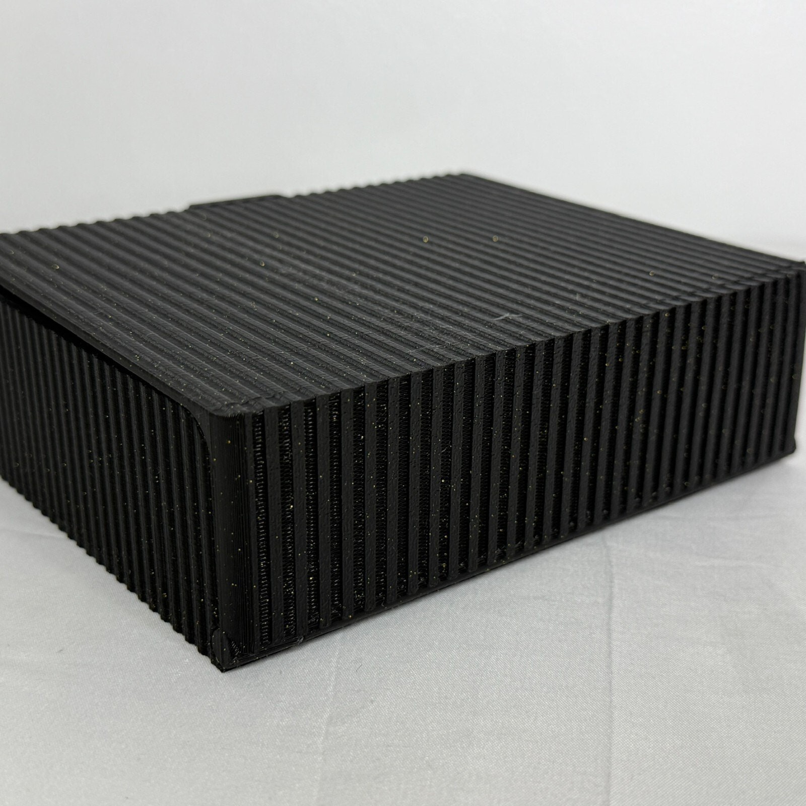 Black Glitter Textured Storage Box Tab 6×5″ Modern Minimal Organizer Bin Decor