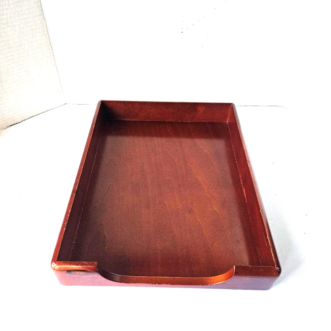 Vintage Eldon Woodline Wood Box Desk Organizer, Inbox/Outbox Tray, Excellent.