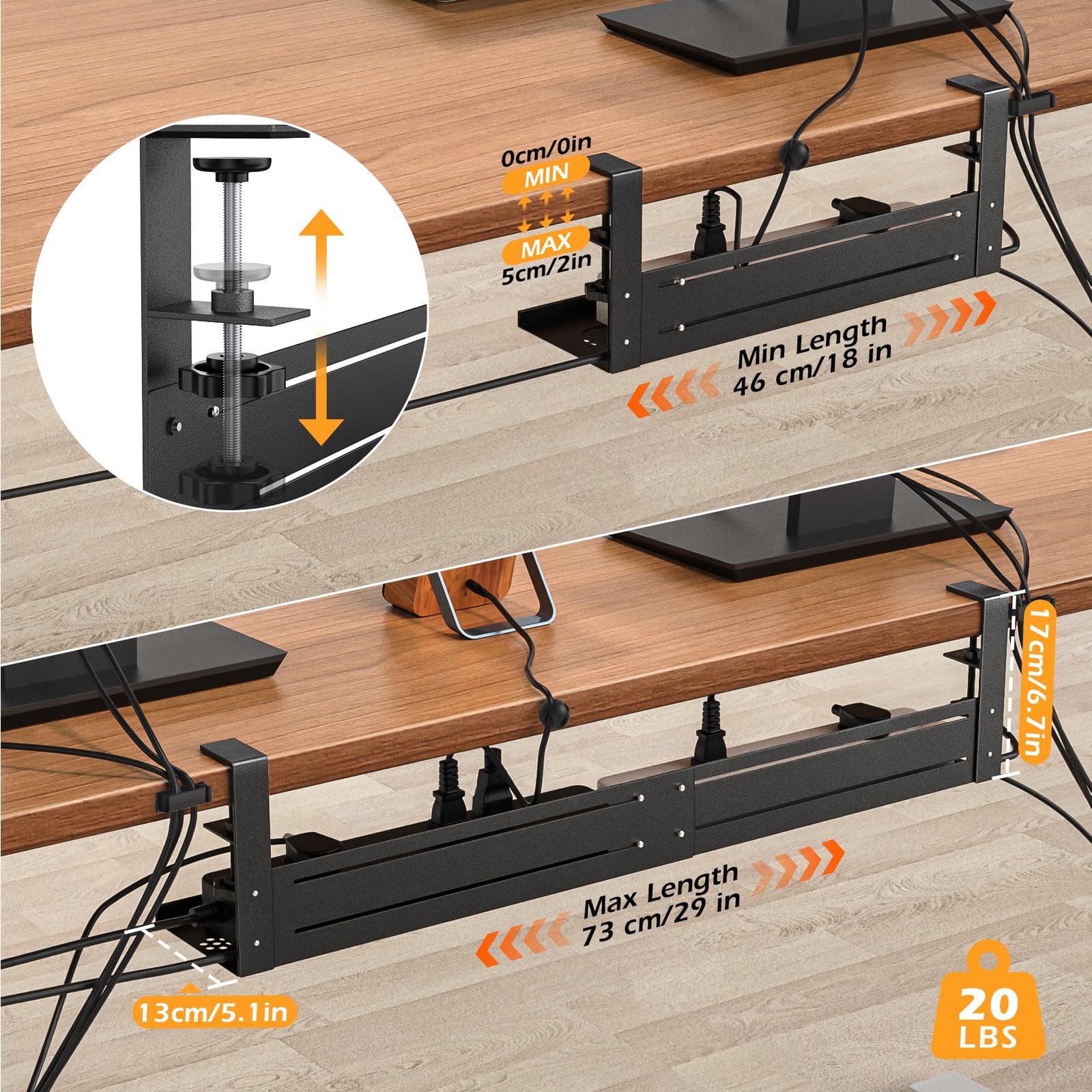 Strifuture Under Desk Cable Management Tray – 18-29in 18-29 inches, Black
