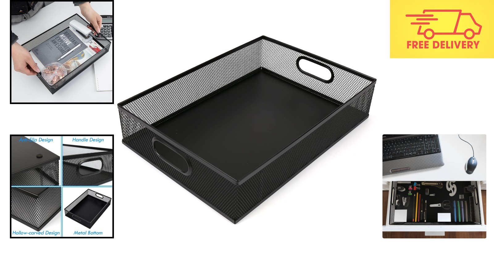 Elegant A4 Large Metal Mesh Desk Organizer Tray – Versatile Storage Solution