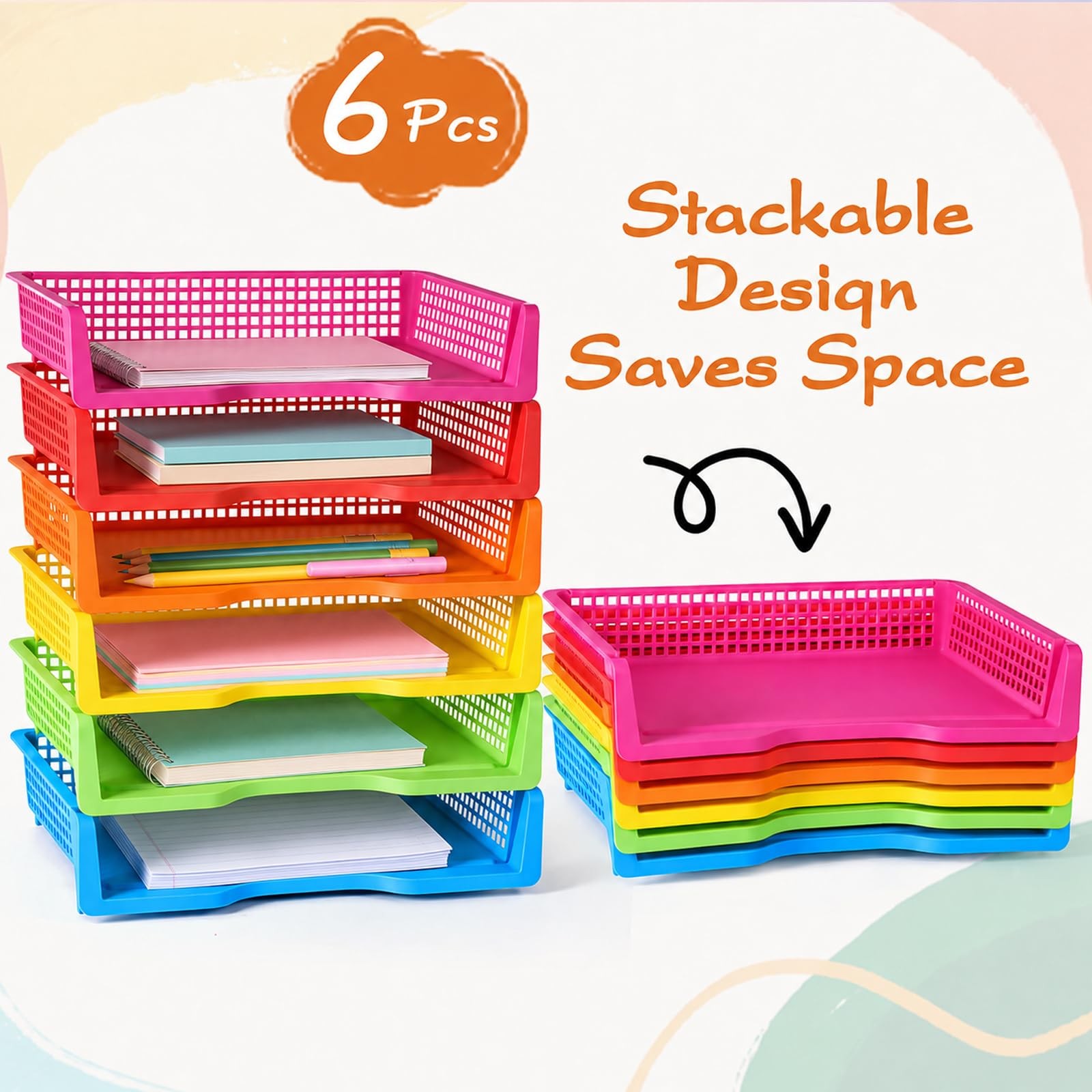 6 PCS Classroom Paper Organizers Baskets Trays For Teachers 13.4×9.5×2.7 In