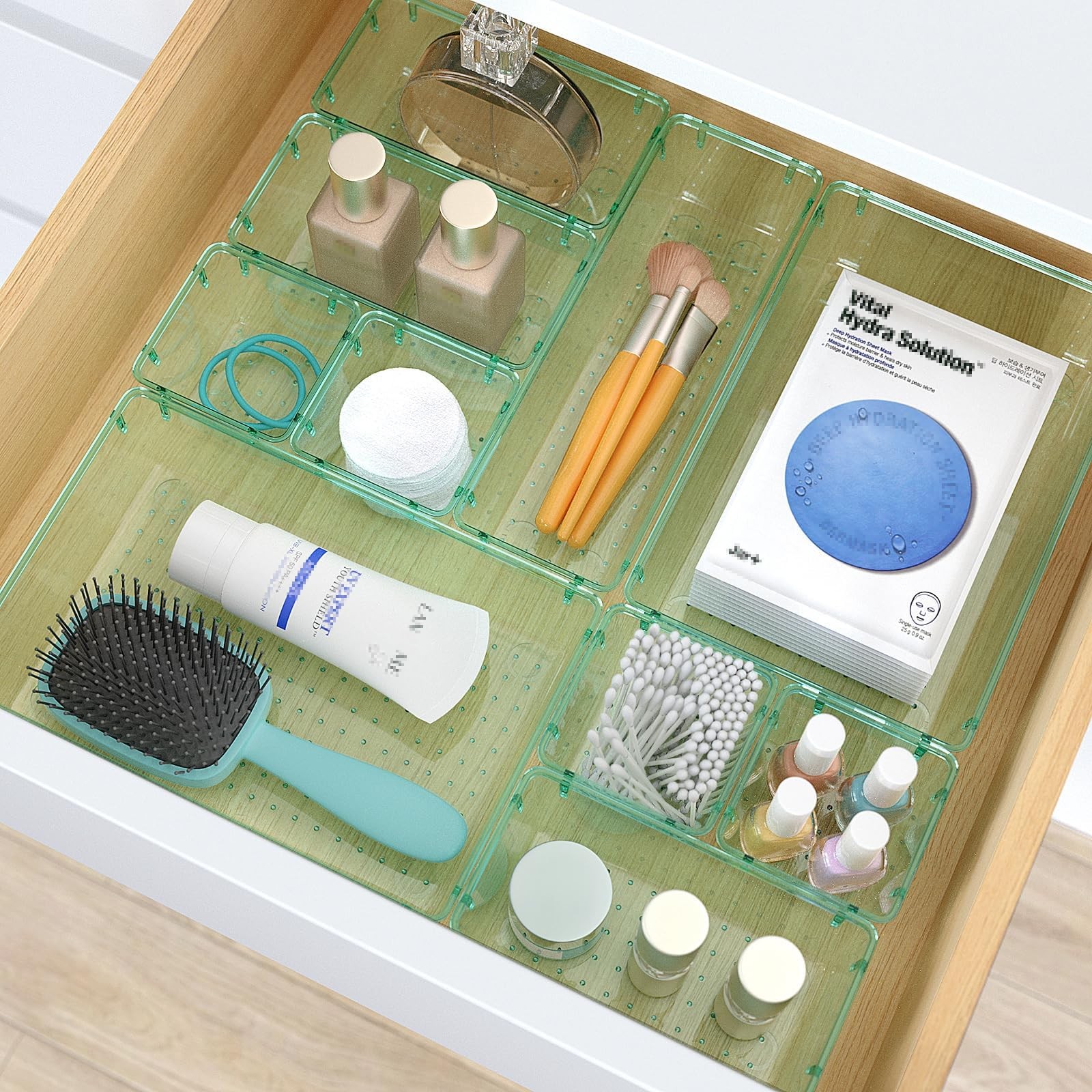 7 PCS Clear Plastic Drawer Organizers Set, 4 Size Desk Drawer Organizer Trays…