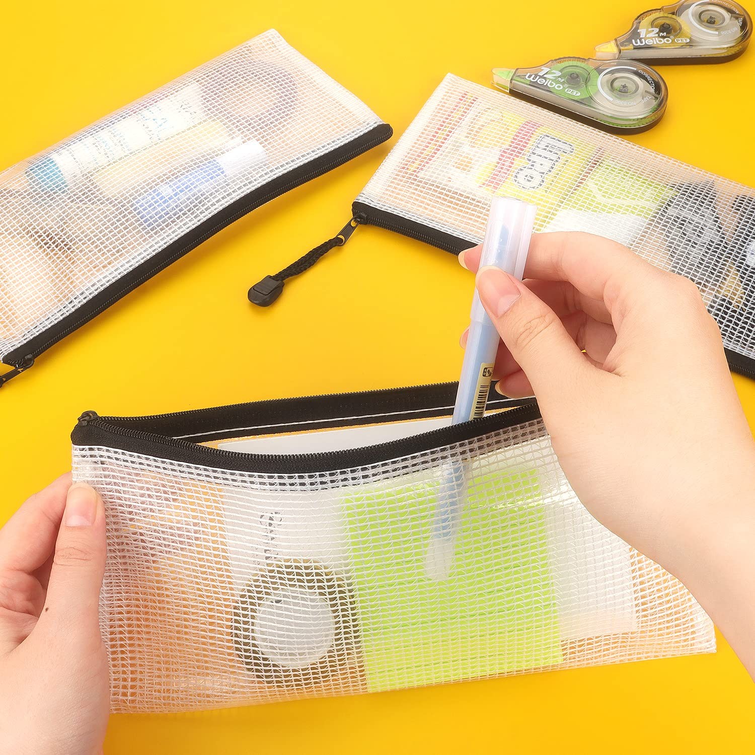 10 Pack A6 Mesh Pencil Pouch Waterproof Bags Zipper Pouch for Classroom School