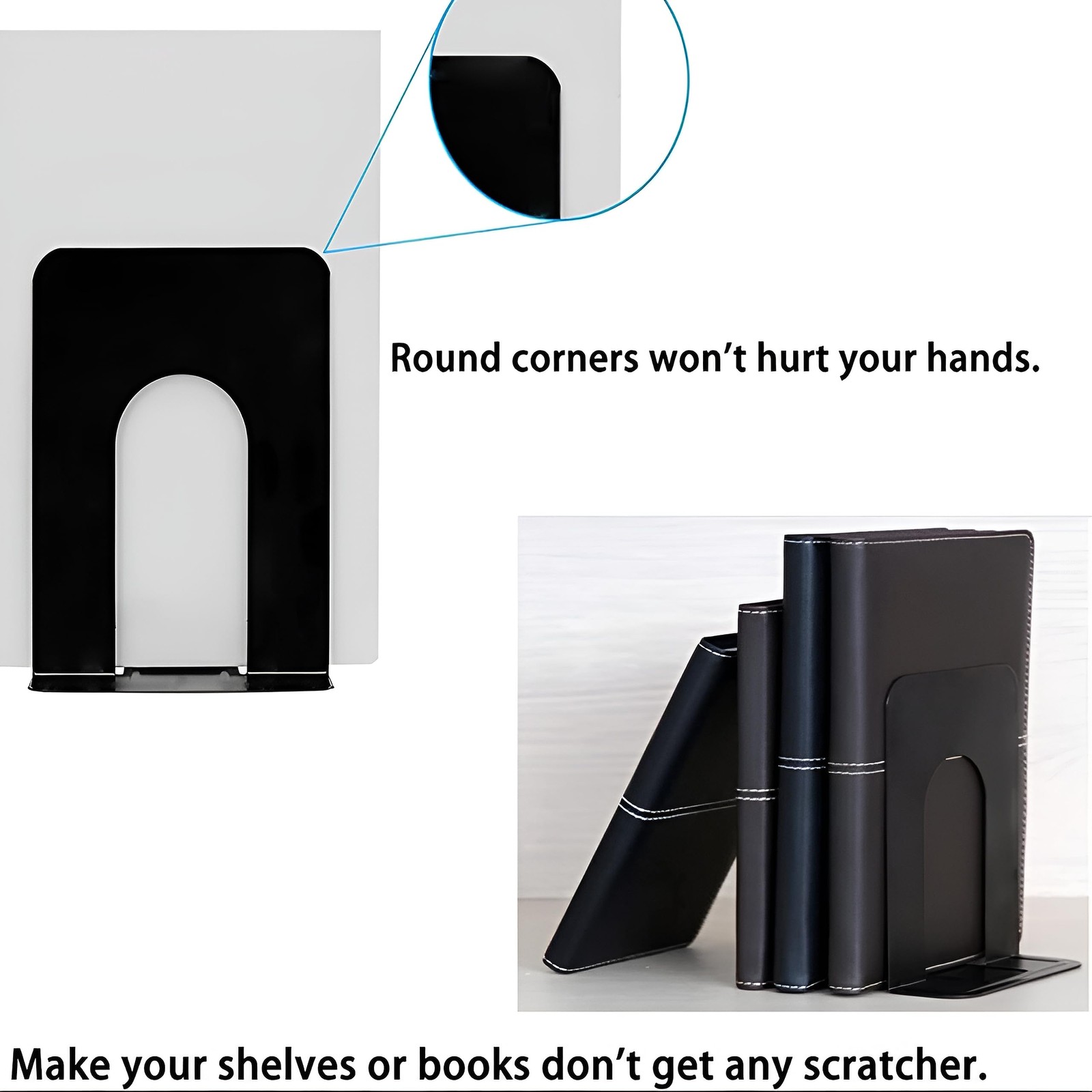 Spillbox Metal Non Slip Bookends Book Shelves | Shelf | Study Standard, Black