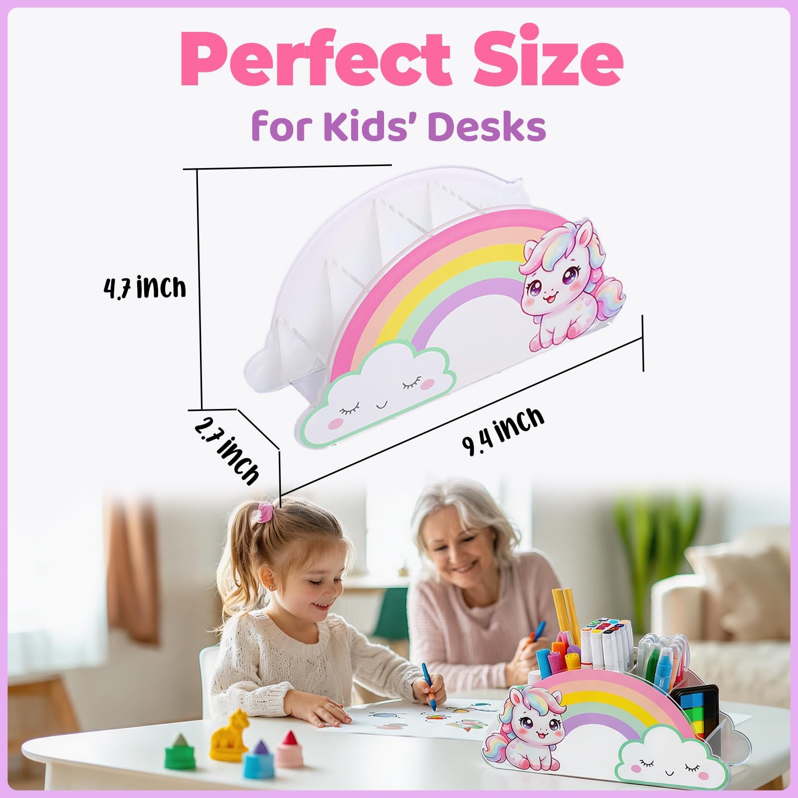 Kids Desk Organizer for Girls, Unicorn Pencil Holder with 5 Compartments, Mar…