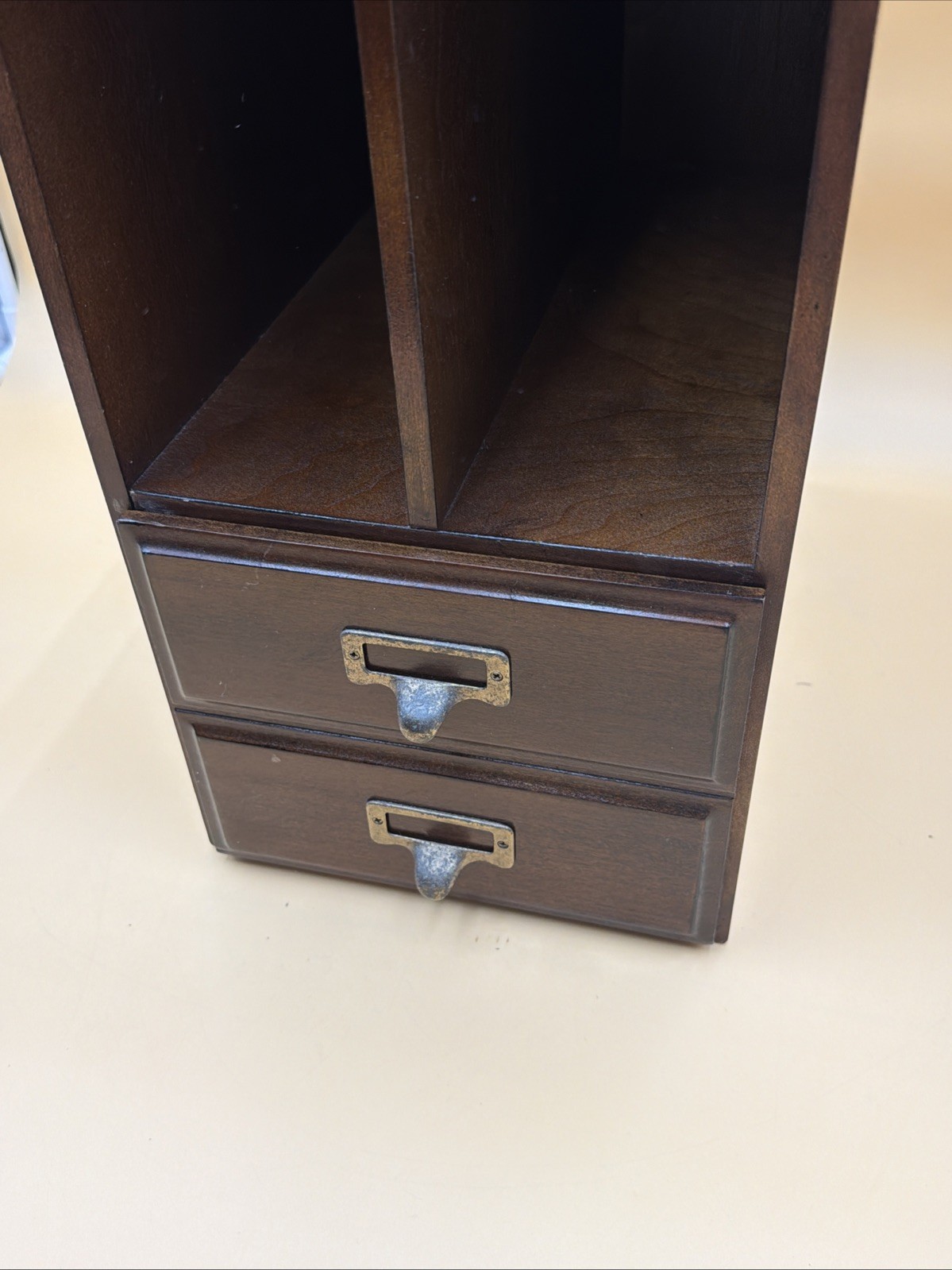 Vintage 19″ Tall Oak Wood Desktop Organizer w/Index Card Drawer/File Box/Cabinet