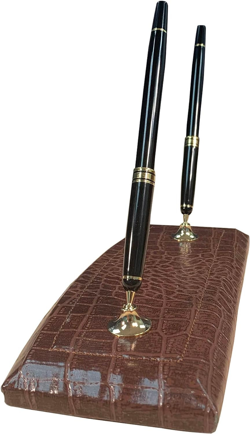 Dacasso Brown Crocodile Embossed Leather Double Pen Stand (A2004 ) NEW