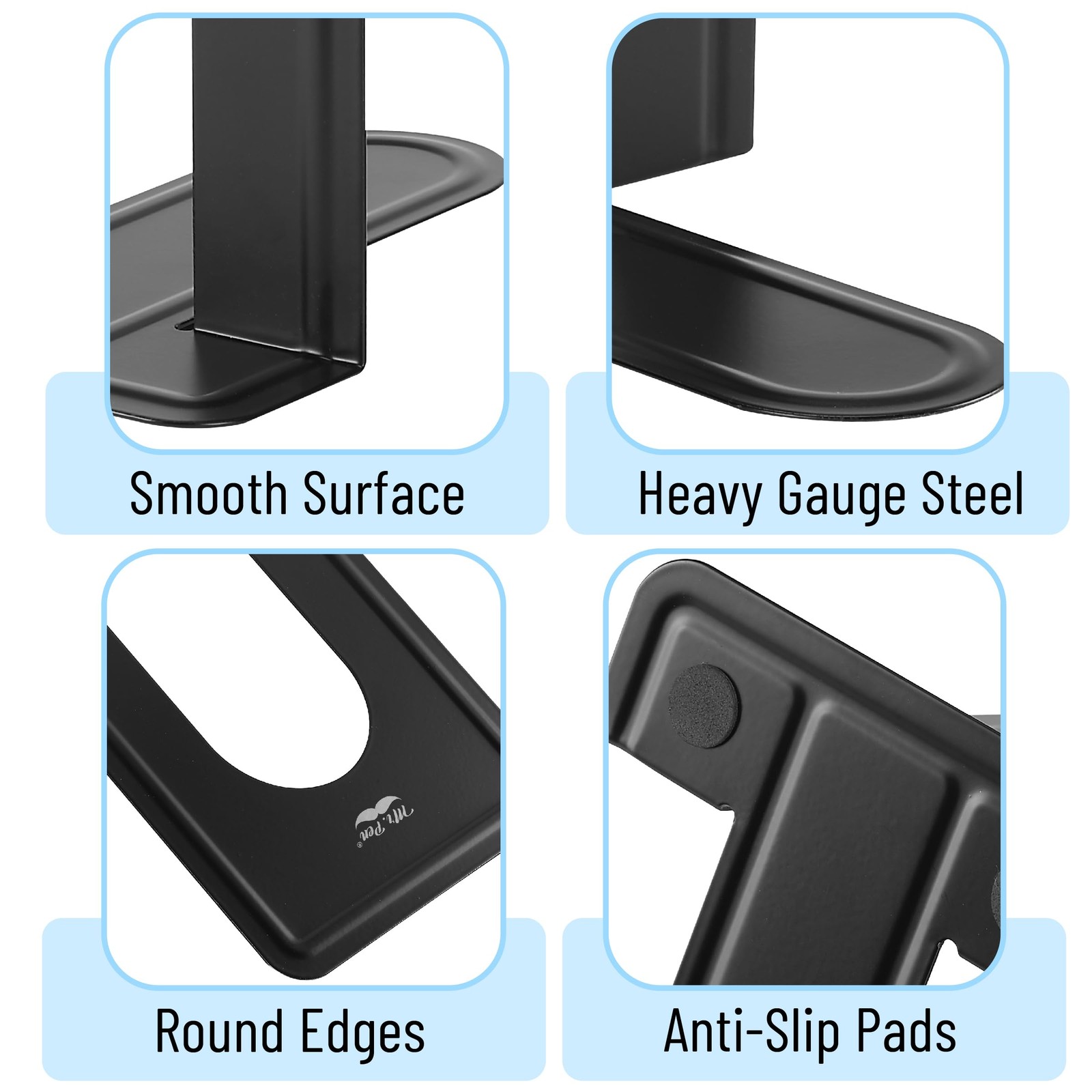Mr. Pen- Book Ends, 8 Pack, Black, Heavy Duty Metal Bookends 8 Black