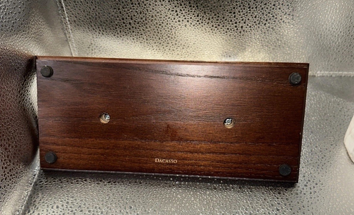 Elegant Walnut & Black Leather Double Pen Stand with Rolling Ball Pen Decor 9.5”