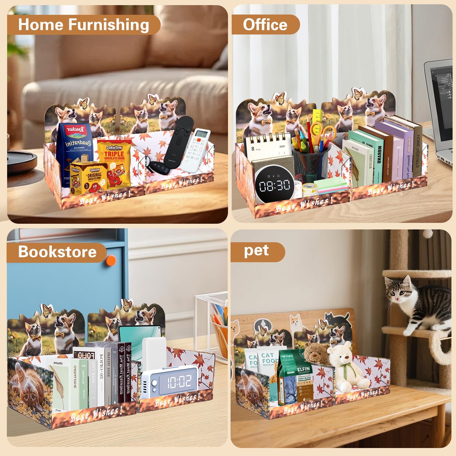 2 PCS Desktop Storage Organizer,Cute Cat & Dog Cardboard Counter Display Desk…