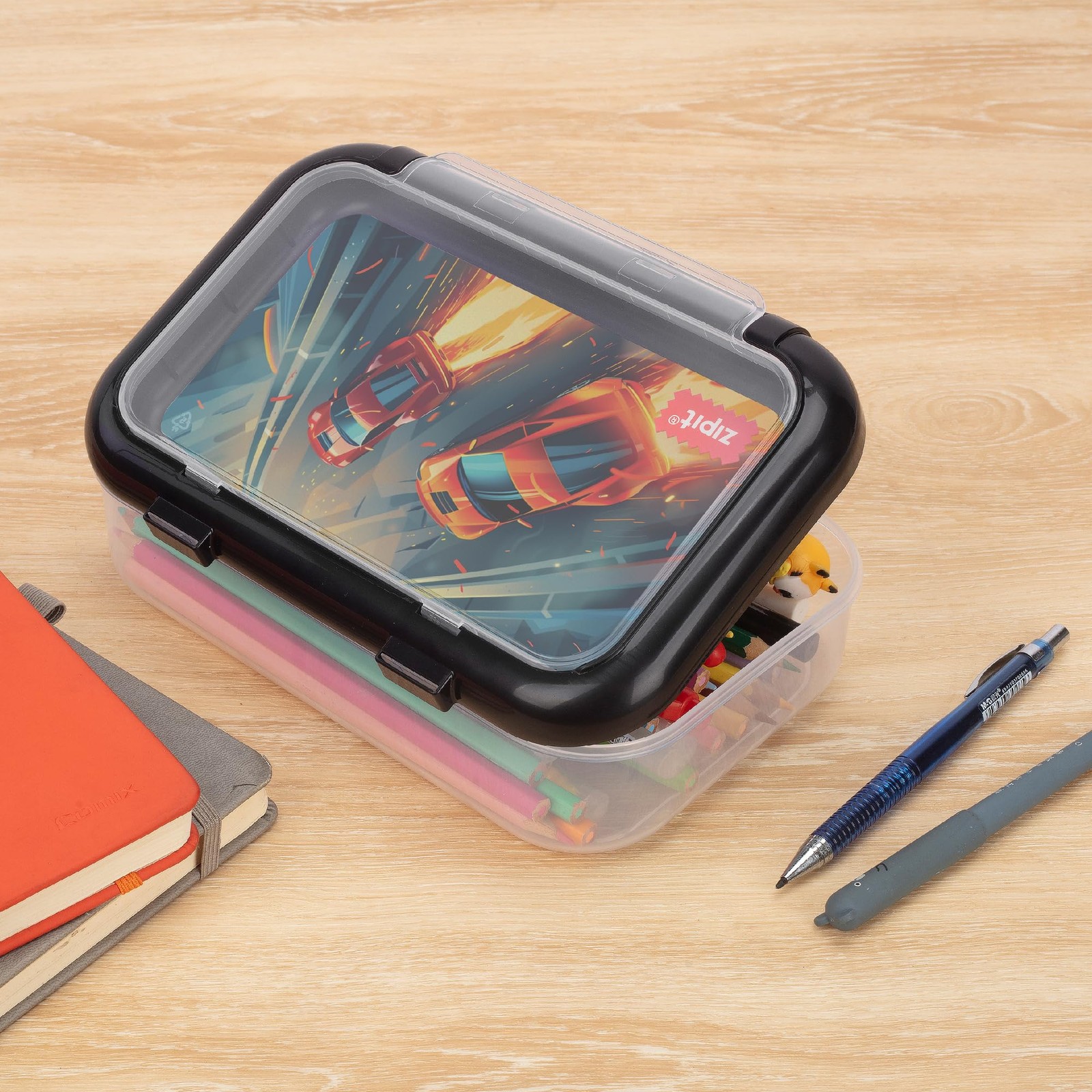 : 2 Compartment Recycled Box – Car Race – Large Capacity Pencil Case, Plastic…