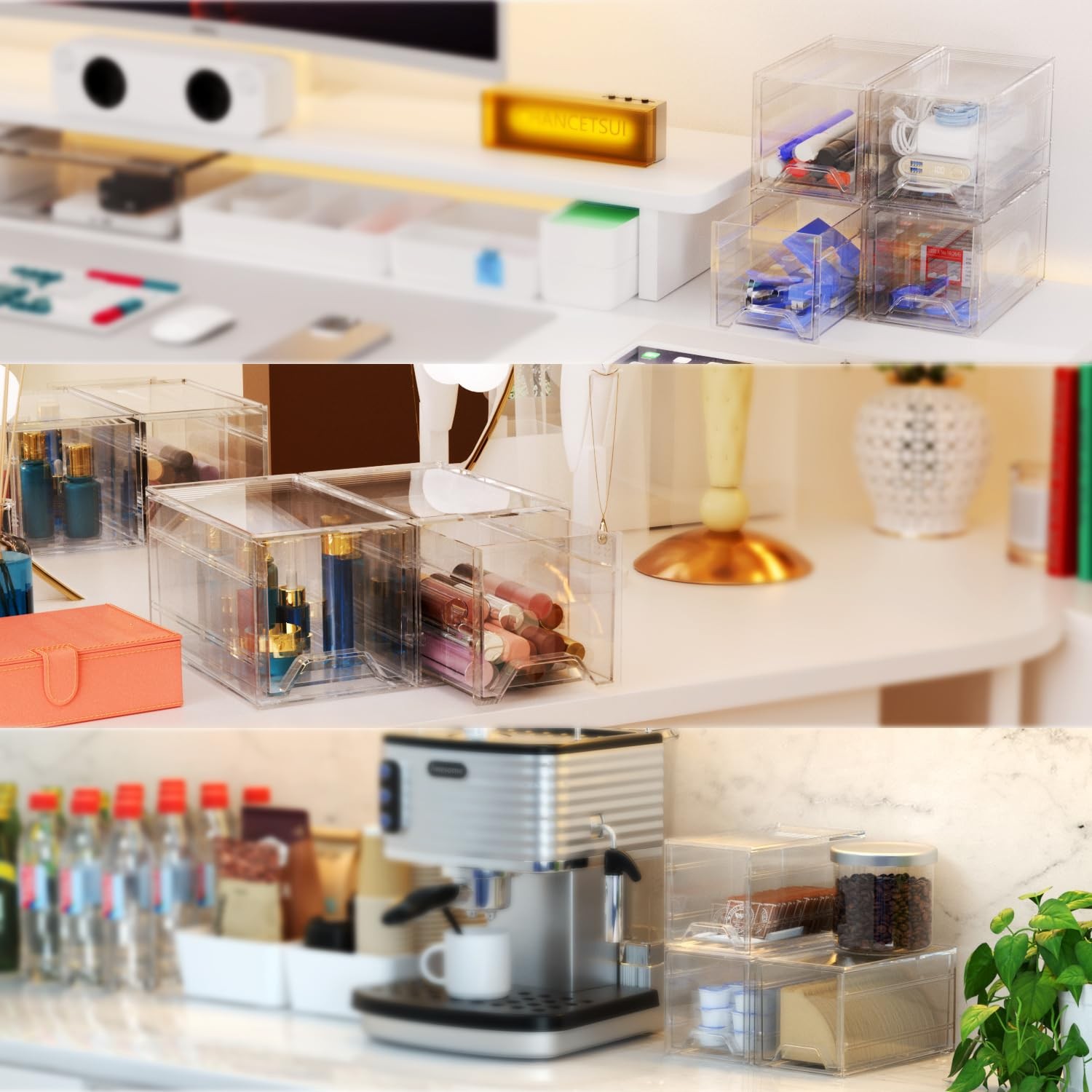 2 Pcs Organizer Drawer, Dustproof Desktop Office Supplies, Clear Desk
