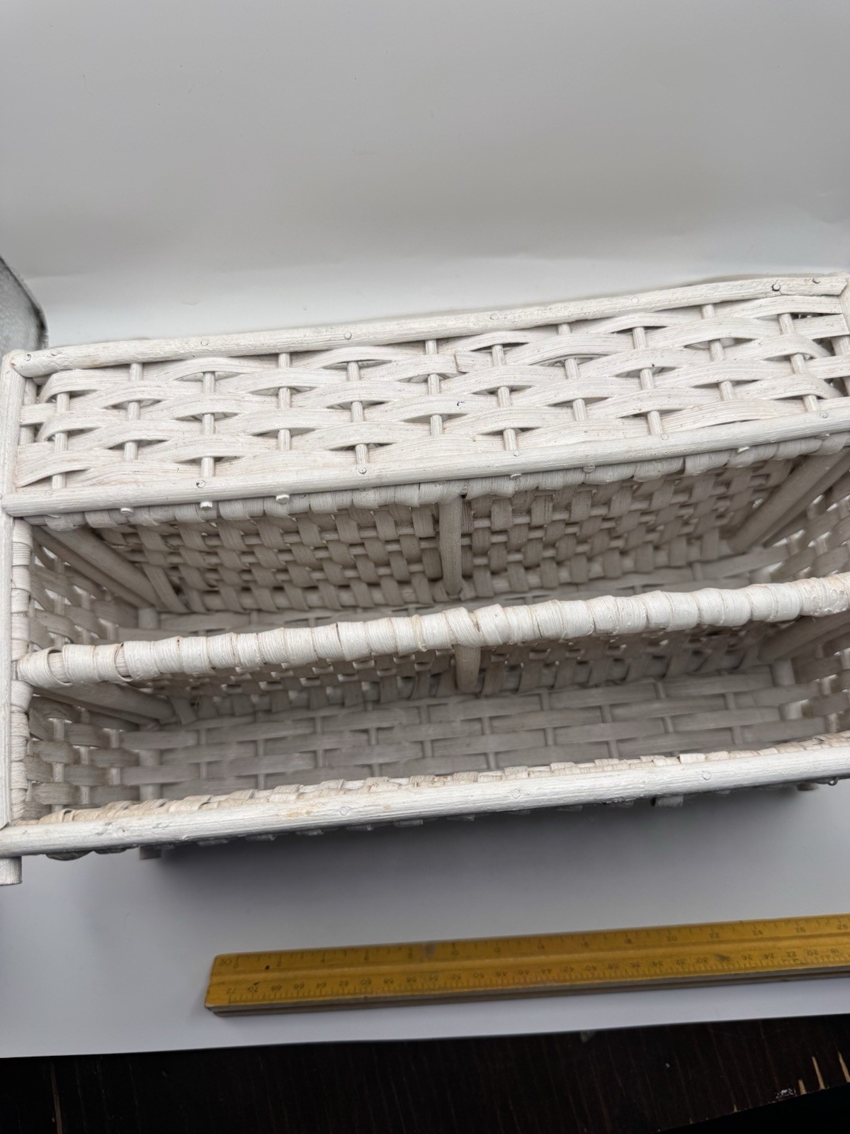 White Wicker Rattan Desk Top Organizer Office Mail Sorter Sturdy Letter Holder
